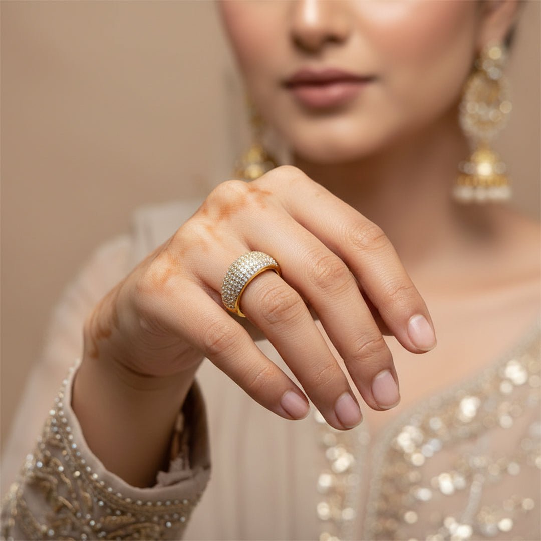 22K Luxe Gold Zircon Ring | Waterproof Statement Jewelry - Iryzo
