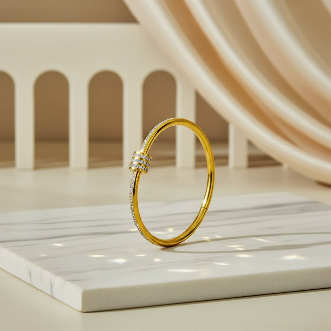 22K Zircon Studded Cuff Bangle | Gold Plated Statement Piece - Iryzo