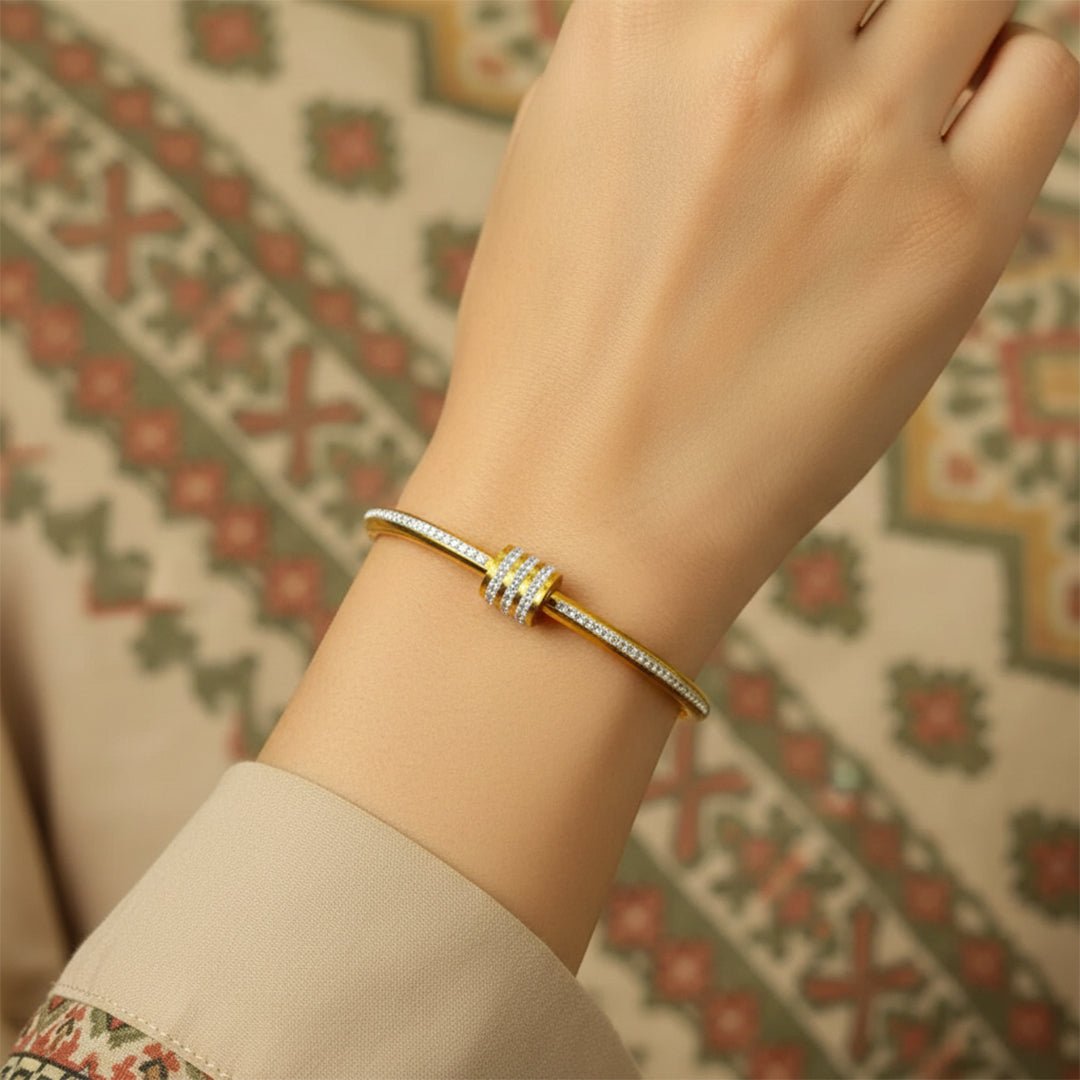22K Zircon Studded Cuff Bangle | Gold Plated Statement Piece - Iryzo