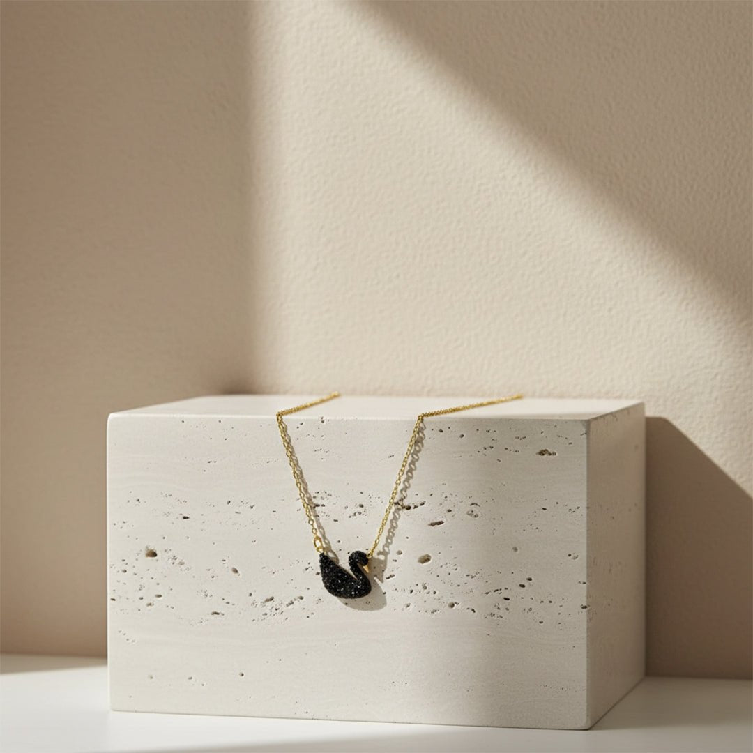 Black Swan Necklace | Crystal Pave Pendant - Iryzo