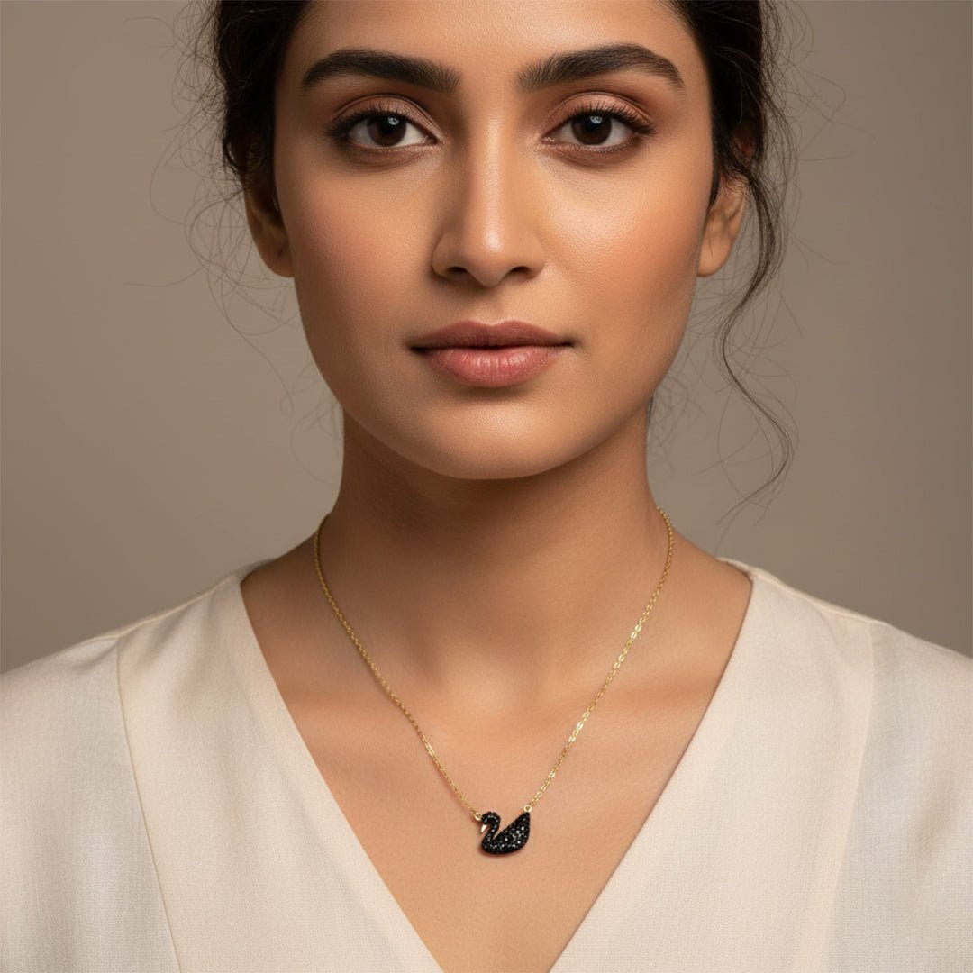 Black Swan Necklace | Crystal Pave Pendant - Iryzo