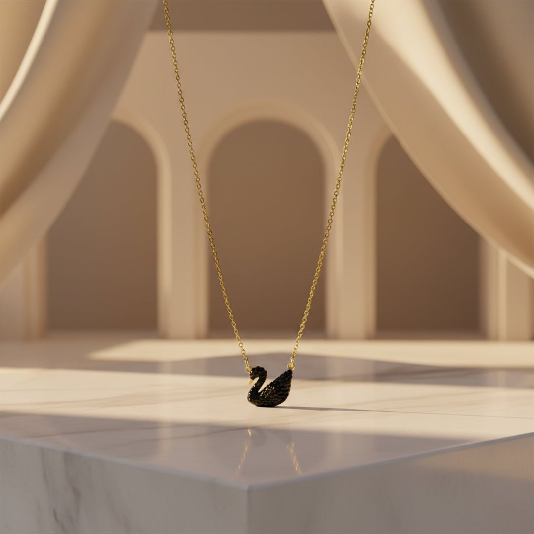 Black Swan Necklace | Crystal Pave Pendant - Iryzo