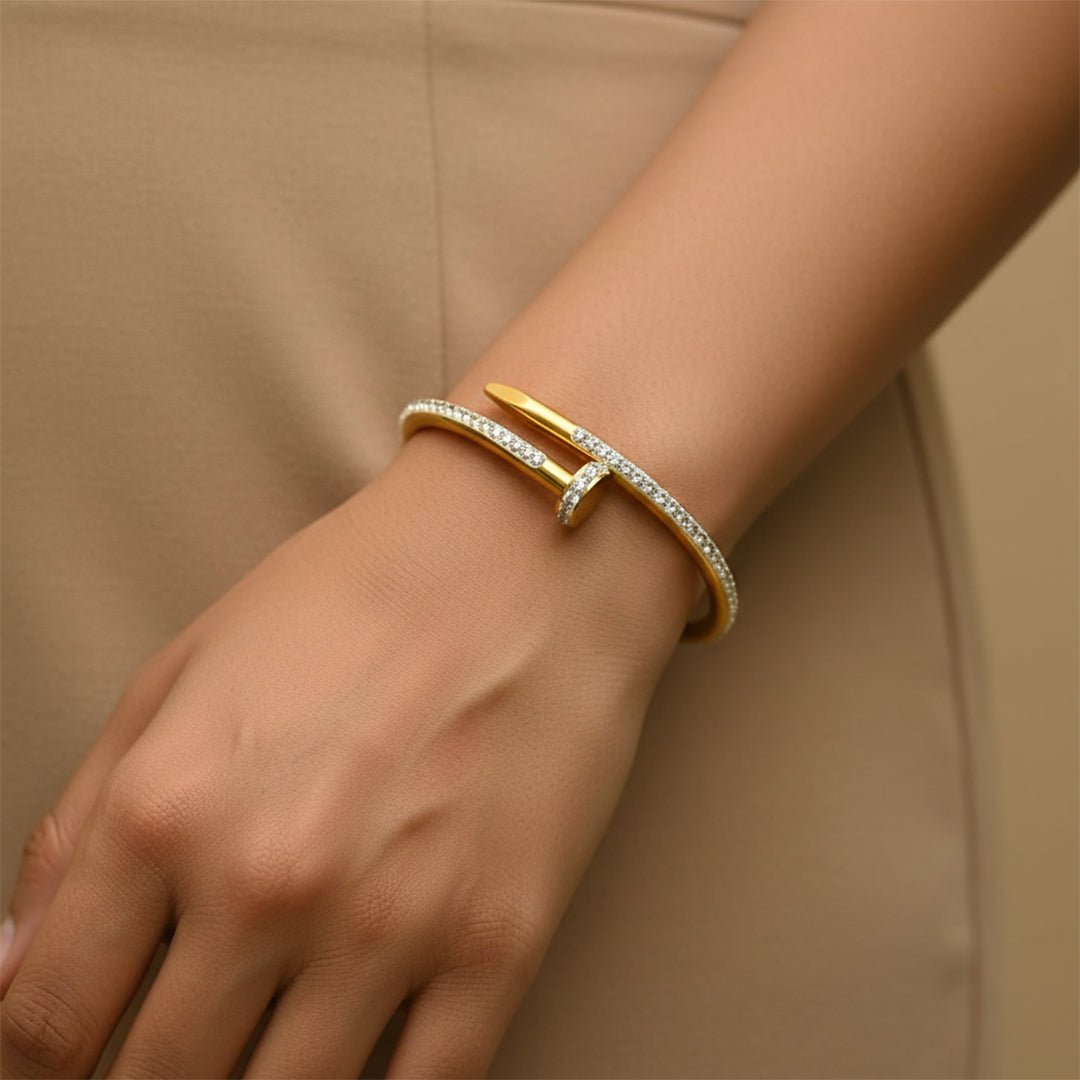 Crystal Nail Bangle | Gold Pave Statement Bracelet - Iryzo