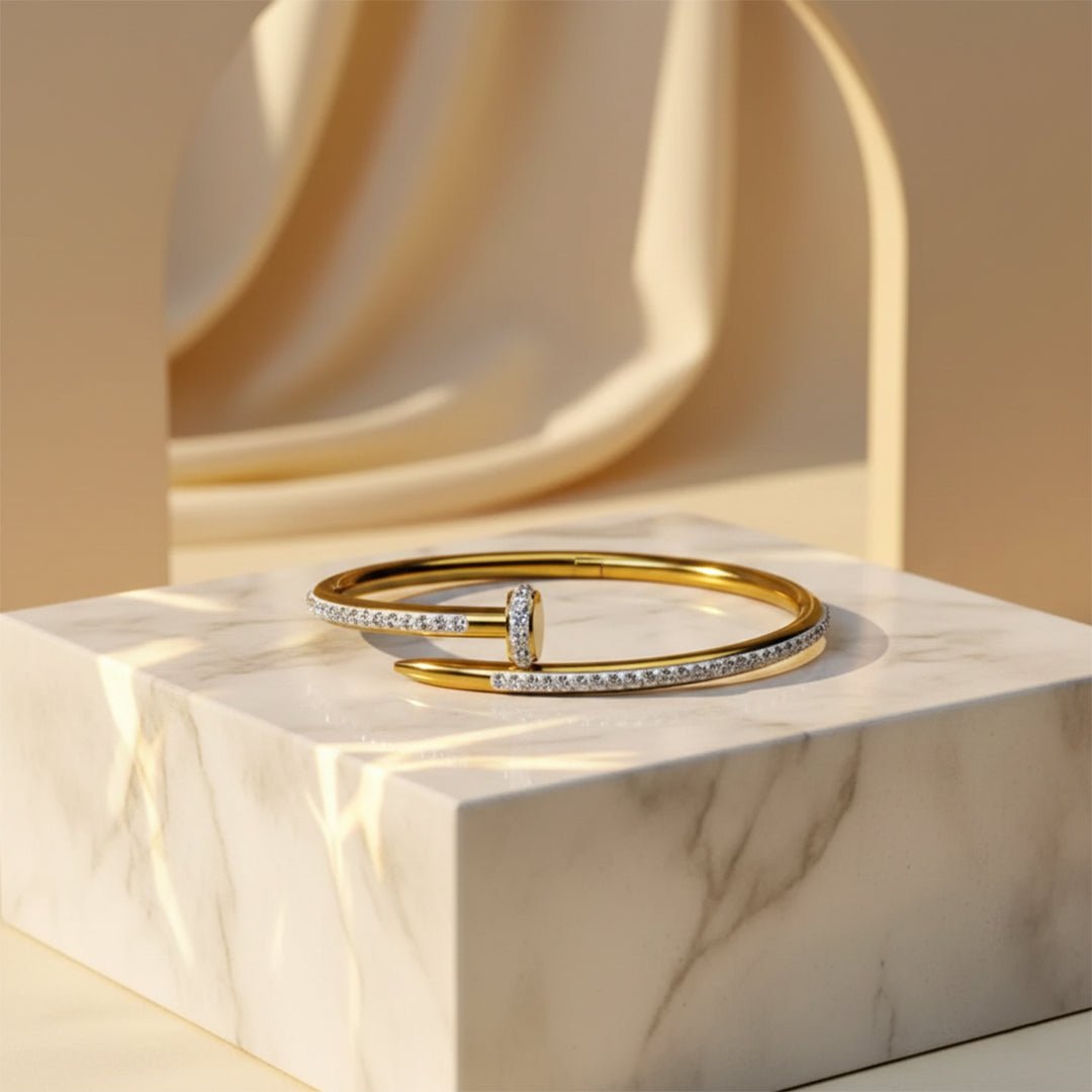 Crystal Nail Bangle | Gold Pave Statement Bracelet - Iryzo