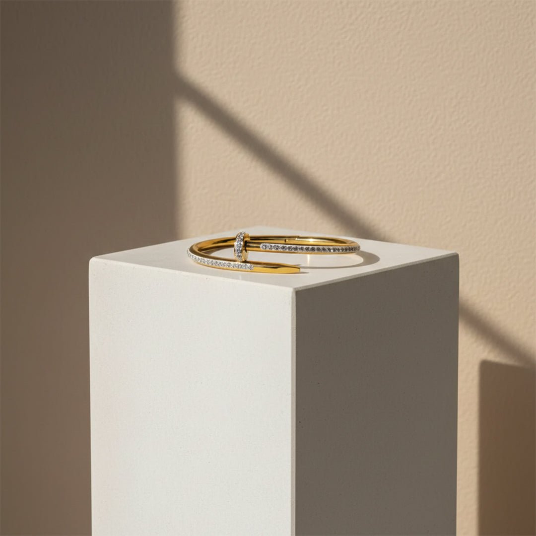 Crystal Nail Bangle | Gold Pave Statement Bracelet - Iryzo
