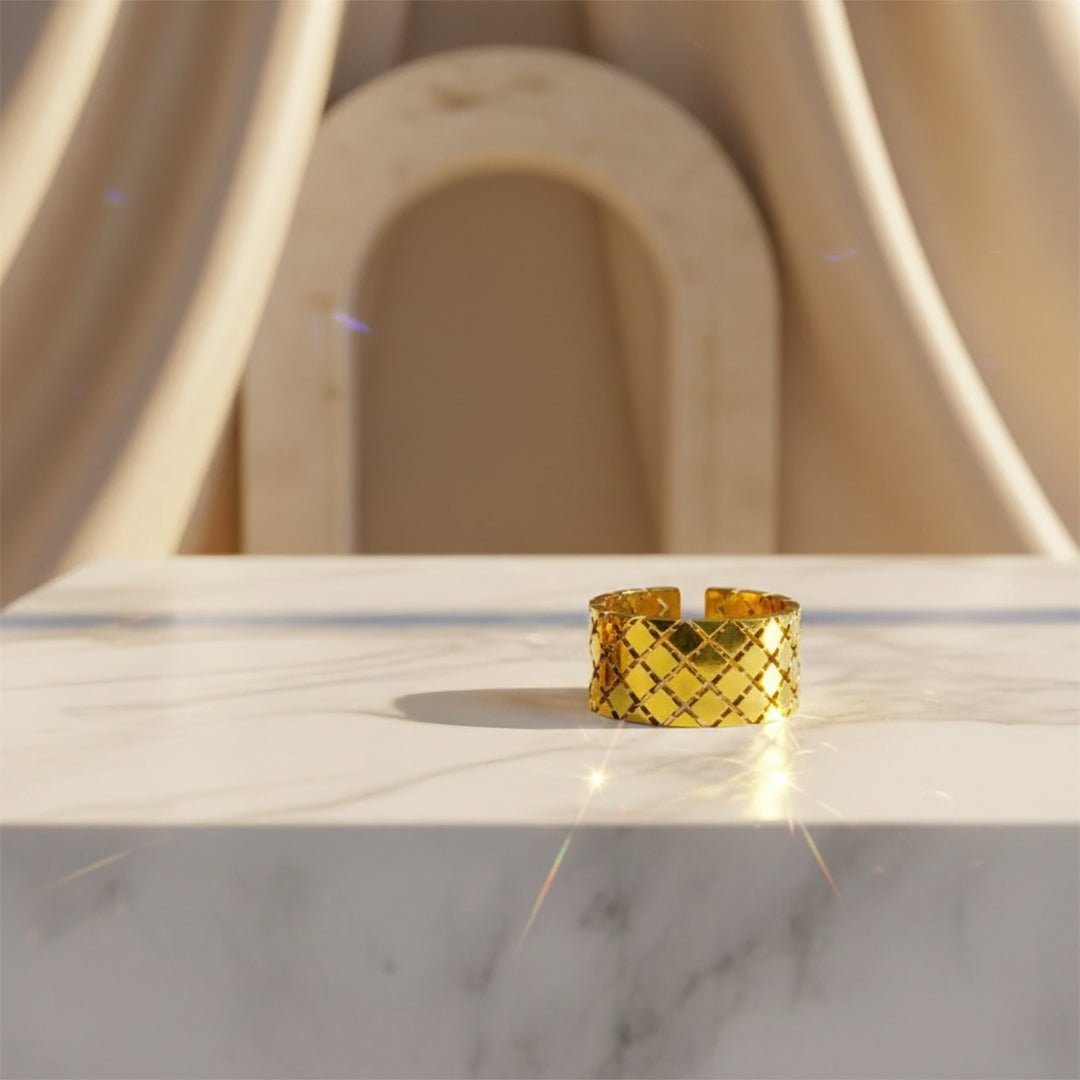 Gold Box Chain Adjustable Ring | 18K Gold Plated Stainless Steel - Iryzo