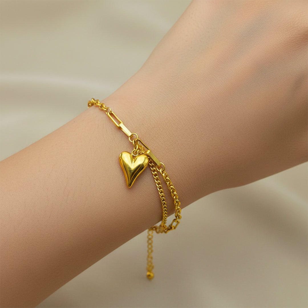 Gold Heart Chain Bracelet | Dainty Love Charm - Iryzo