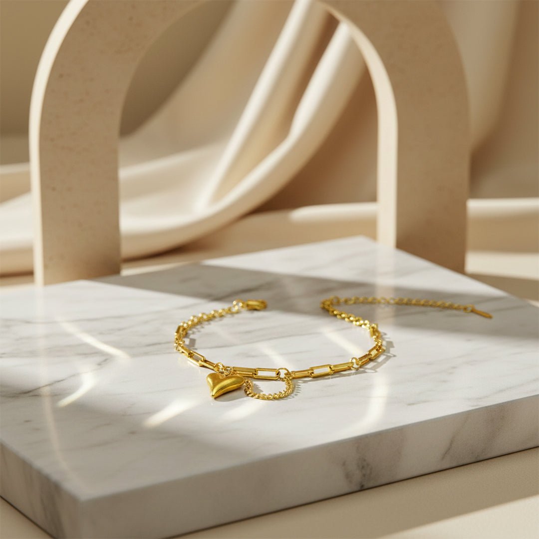 Gold Heart Chain Bracelet | Dainty Love Charm - Iryzo