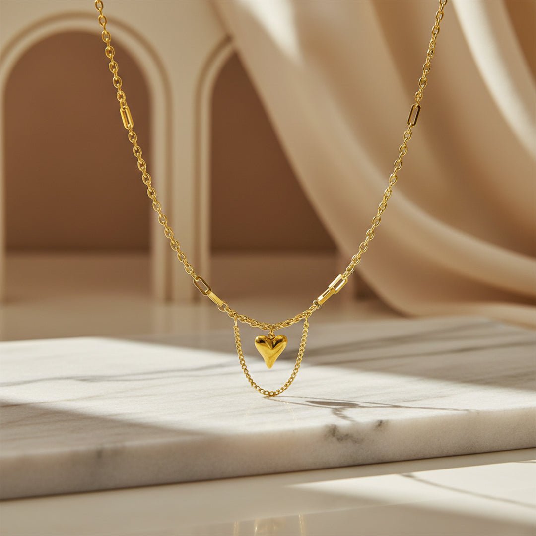 Gold Heart Pendant Necklace | Classic Love Chain - Iryzo