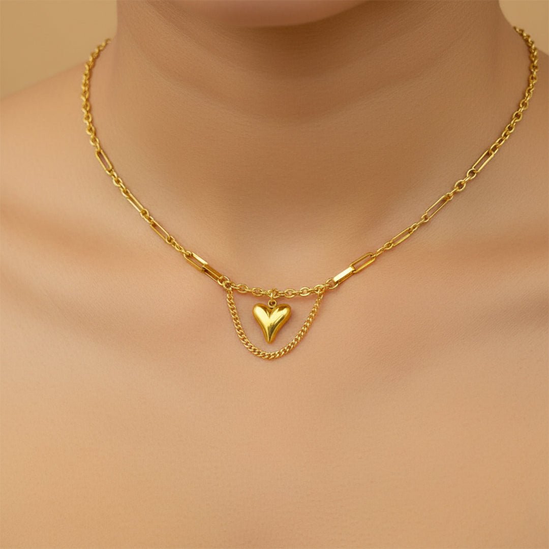 Gold Heart Pendant Necklace | Classic Love Chain - Iryzo
