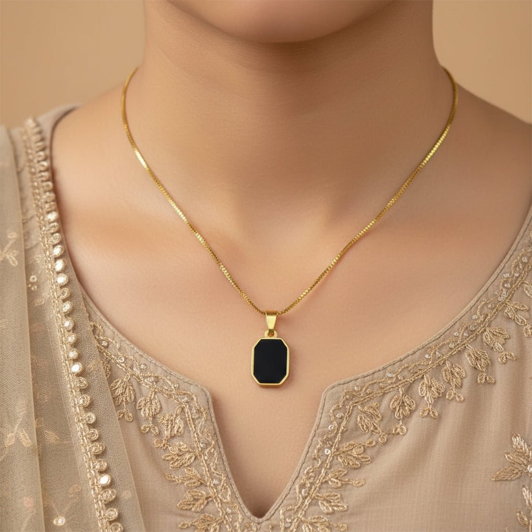 Gold Hexagon Necklace | Geometric Two - Tone Pendant - Iryzo