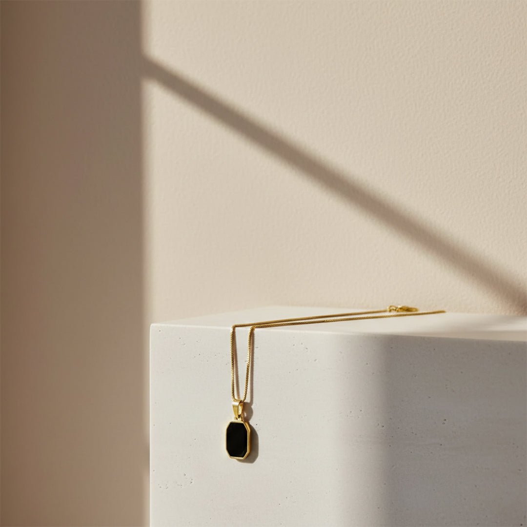 Gold Hexagon Necklace | Geometric Two - Tone Pendant - Iryzo