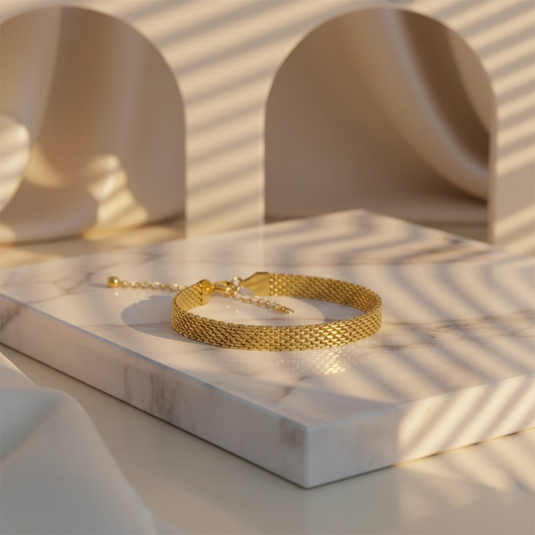 Gold Mesh Bracelet | Woven Chain Cuff - Iryzo