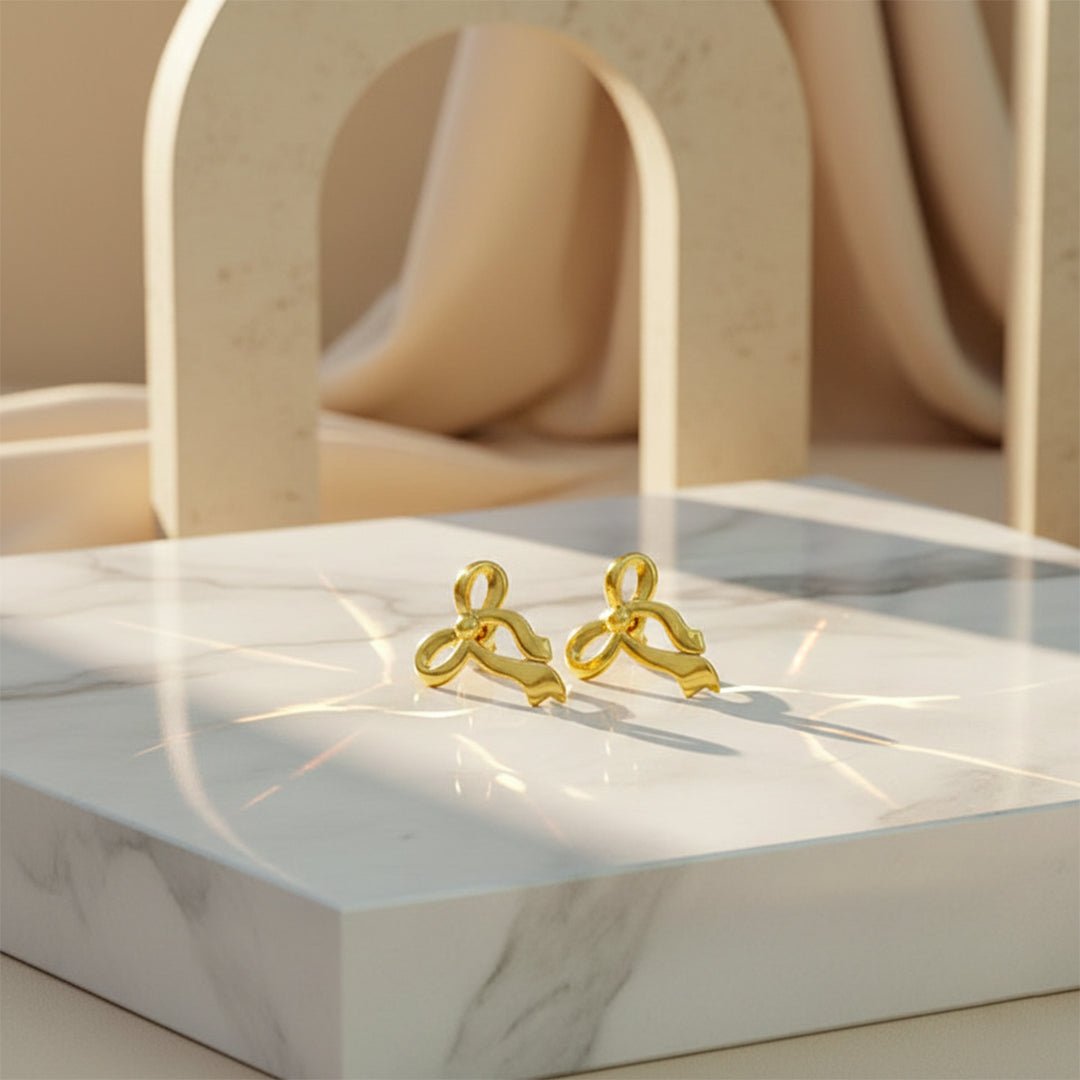 Gold Ribbon Bow Earrings | Coquette Style Studs - Iryzo