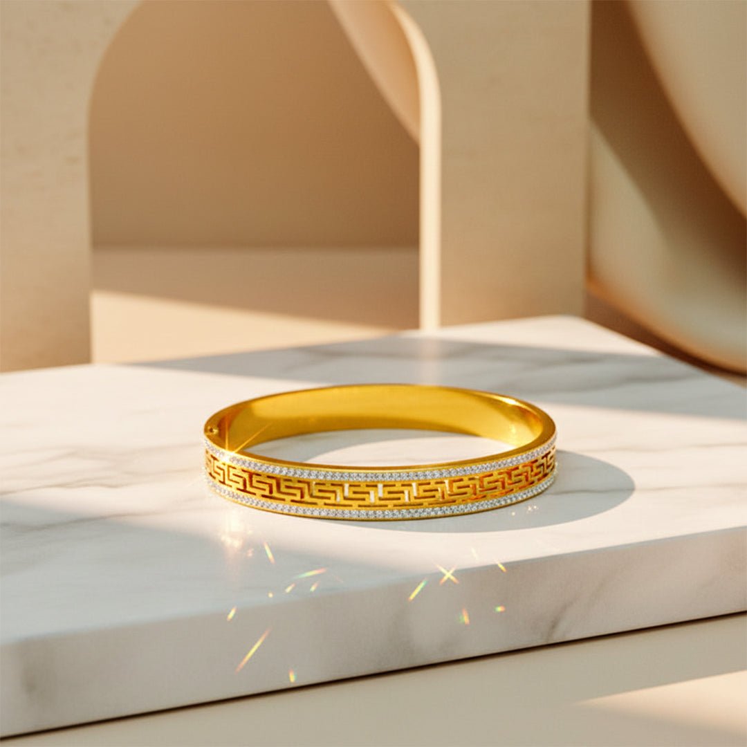 Gold Statement Cuff Bangle | Modern Open Bracelet - Iryzo