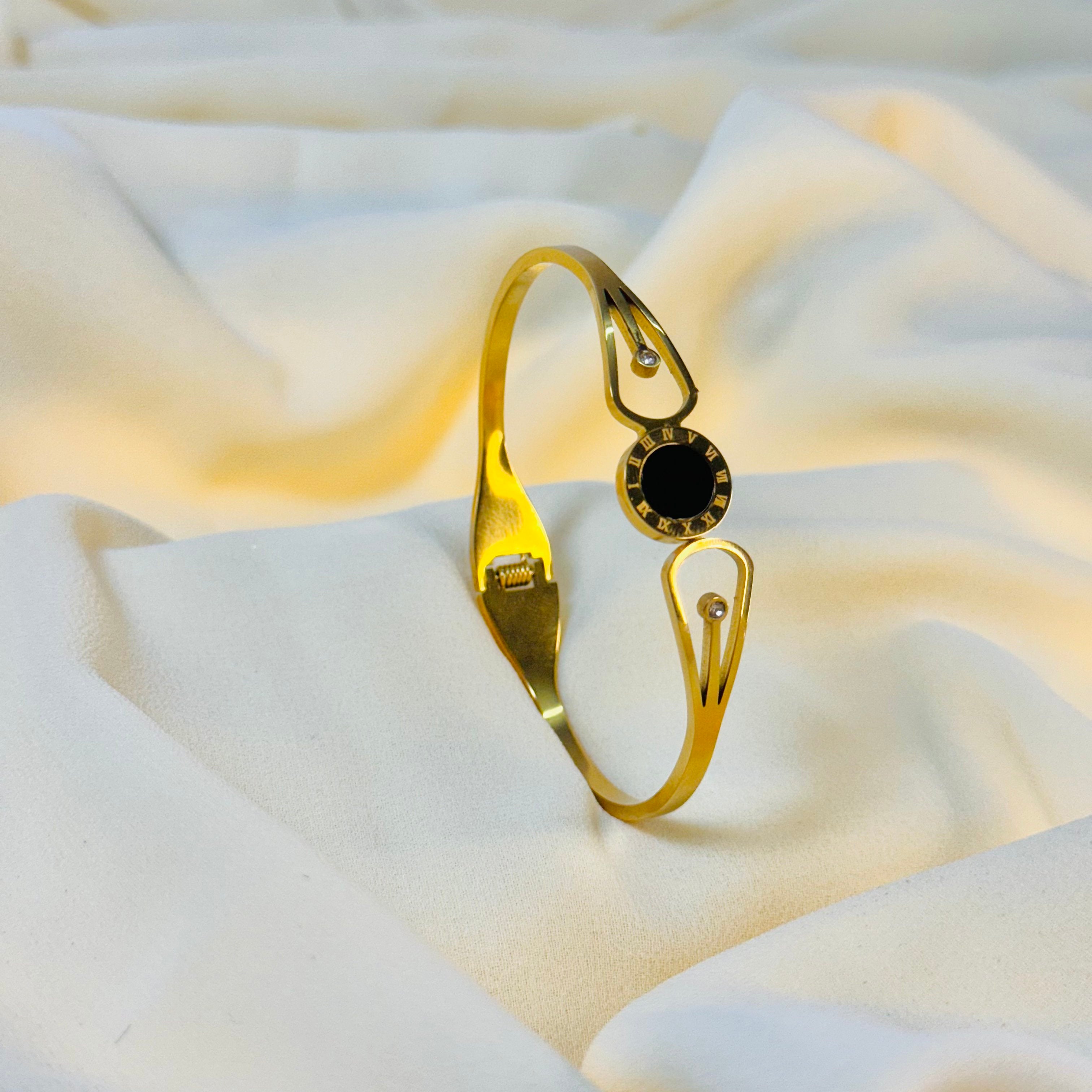 Elegant Golden Roman Numeral Cuff Bracelet
