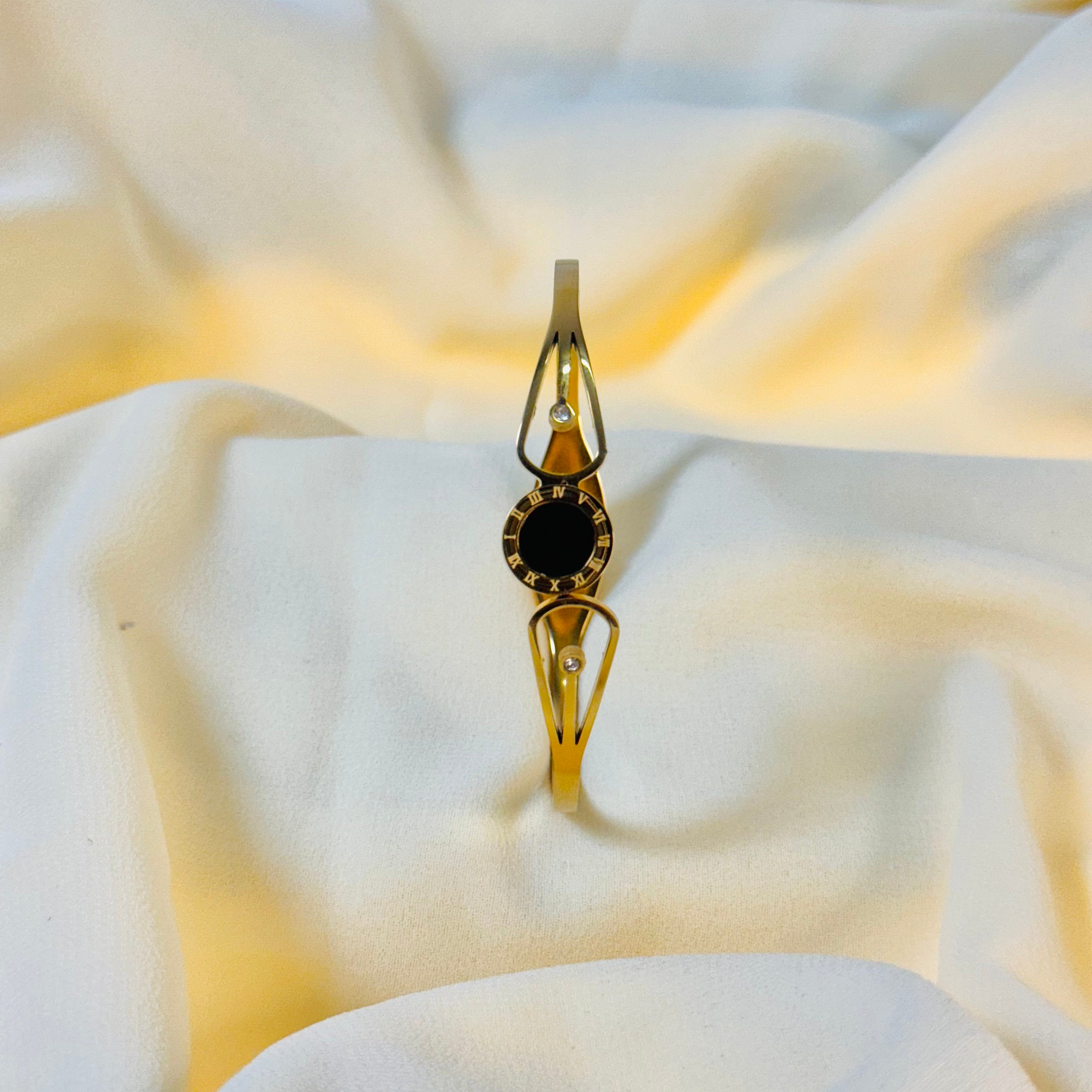 Elegant Golden Roman Numeral Cuff Bracelet