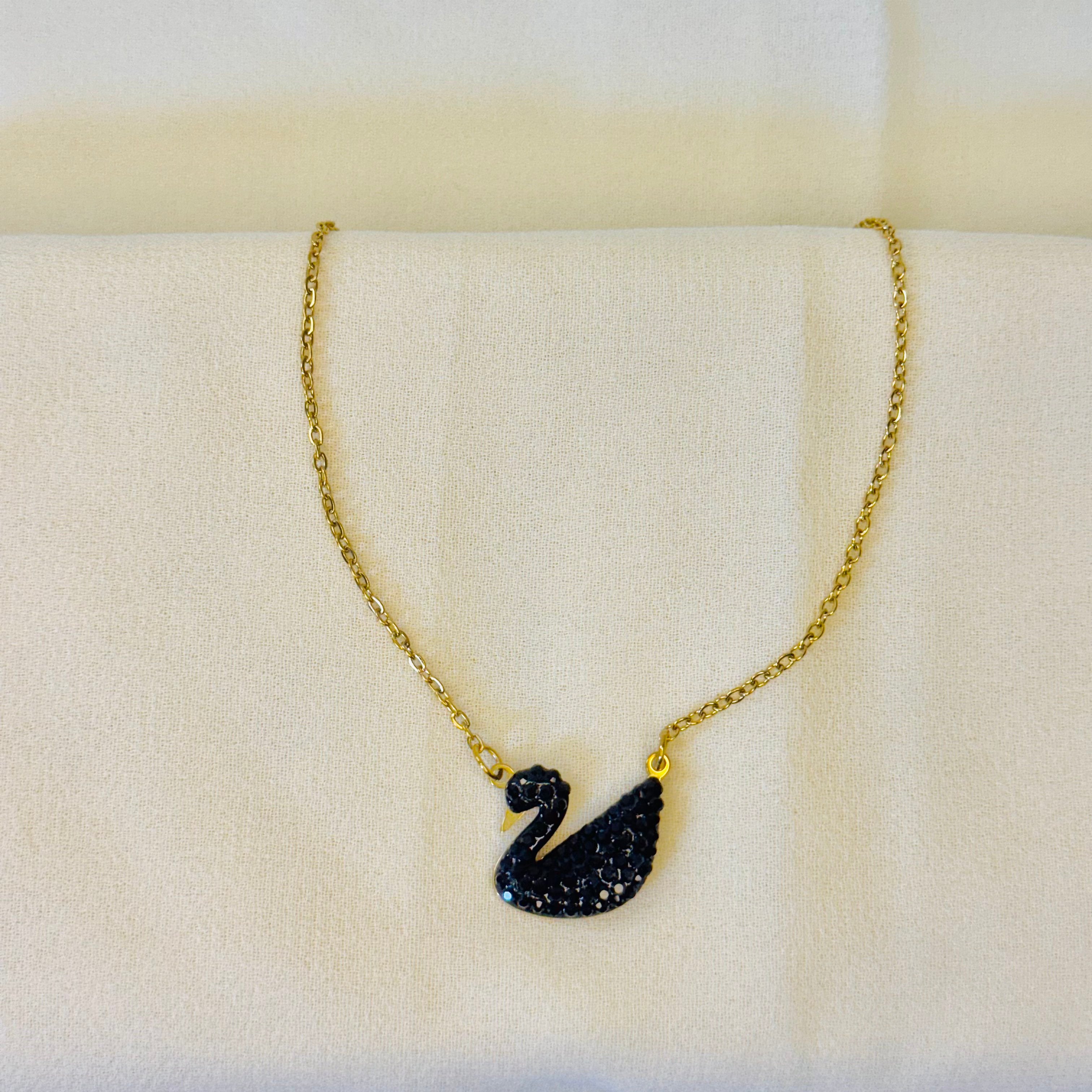 Elegant Pave Crystal Black Swan Necklace