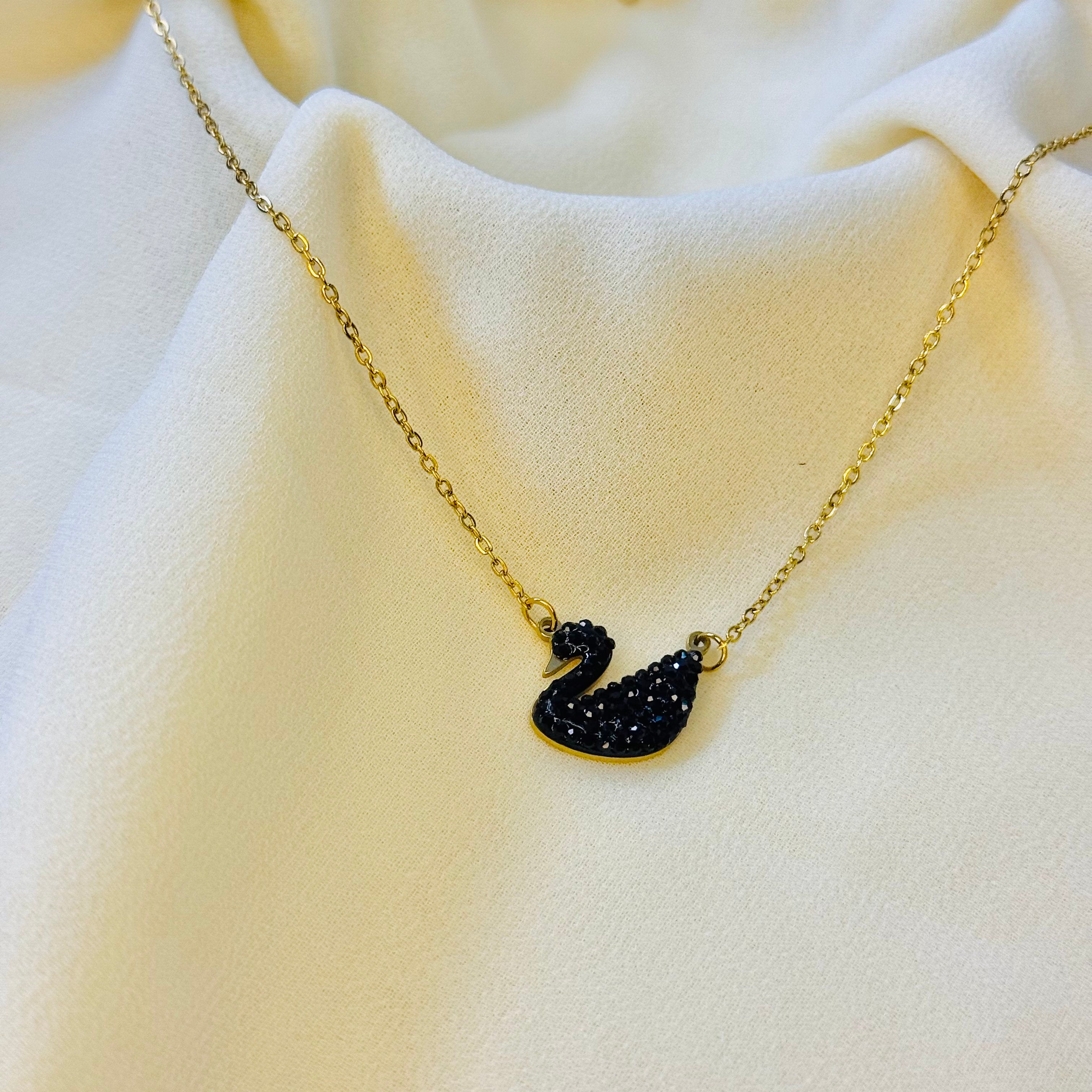 Elegant Pave Crystal Black Swan Necklace
