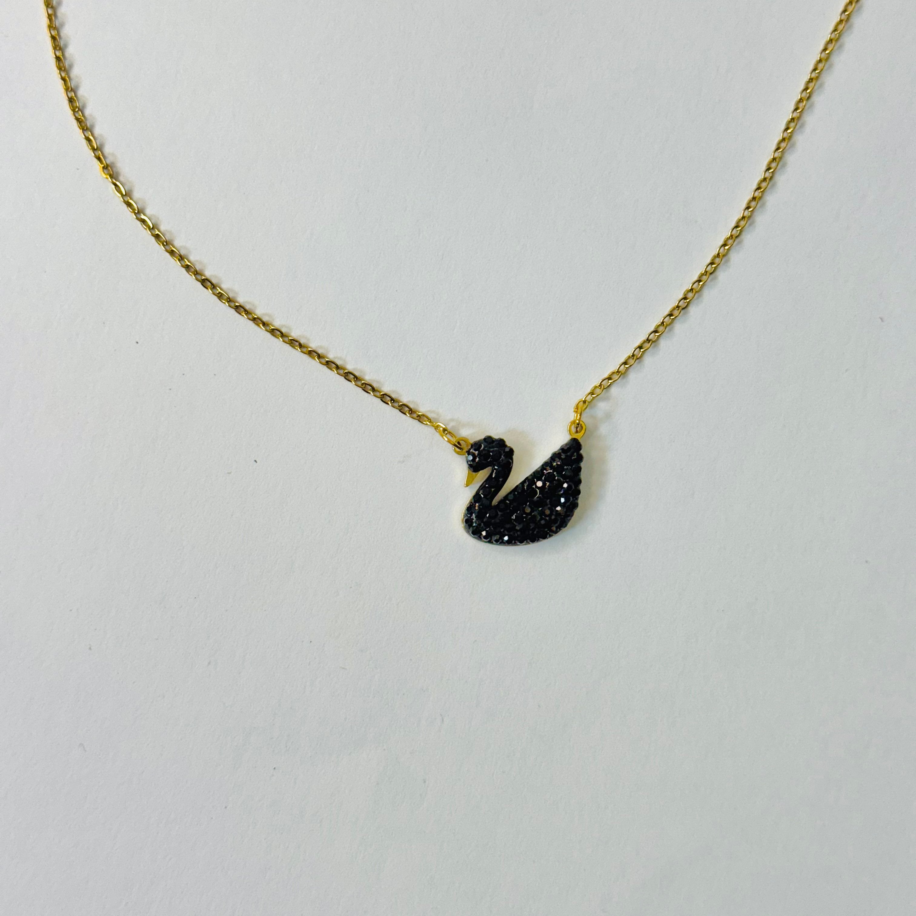 Elegant Pave Crystal Black Swan Necklace