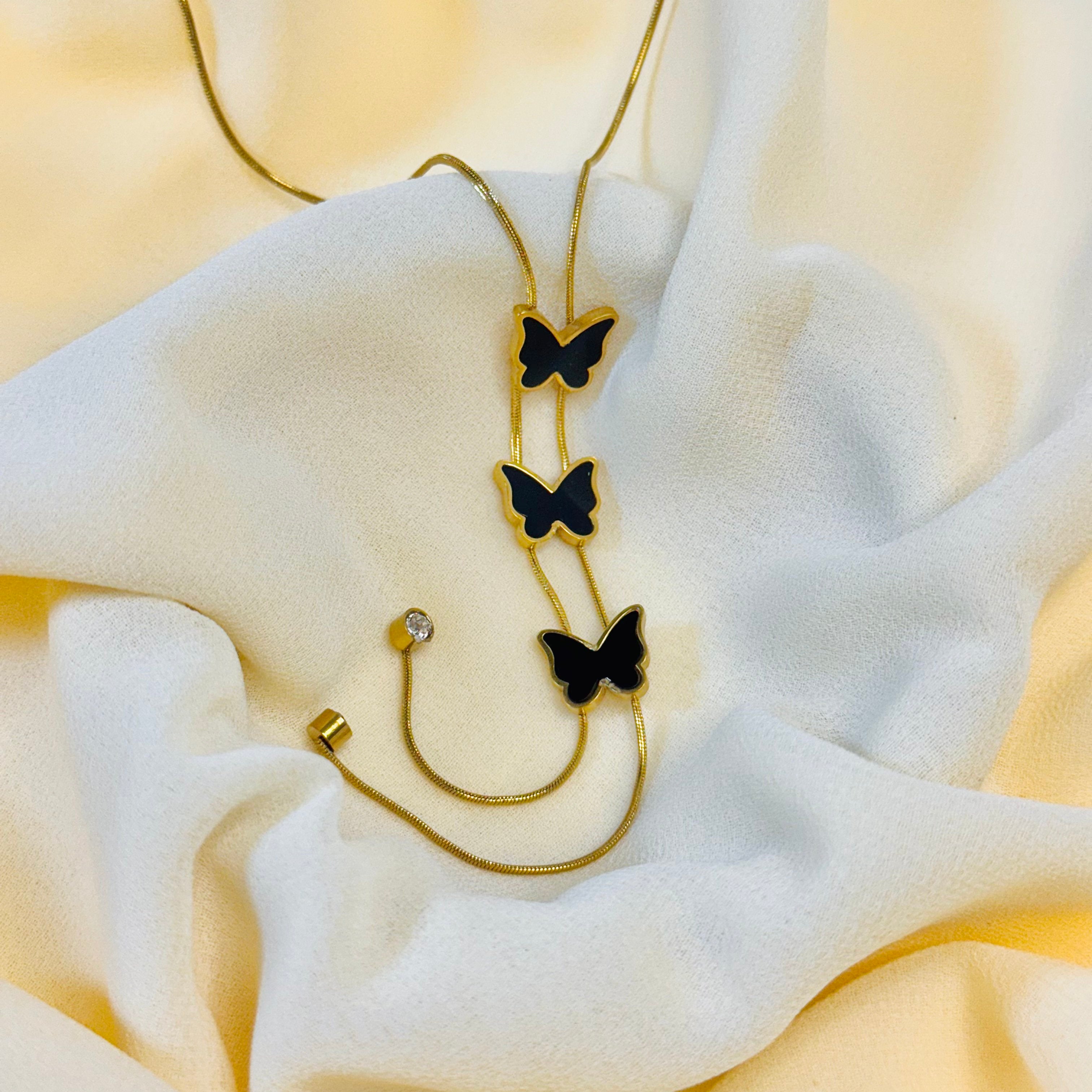 Delicate Triple Butterfly Pendant Necklace