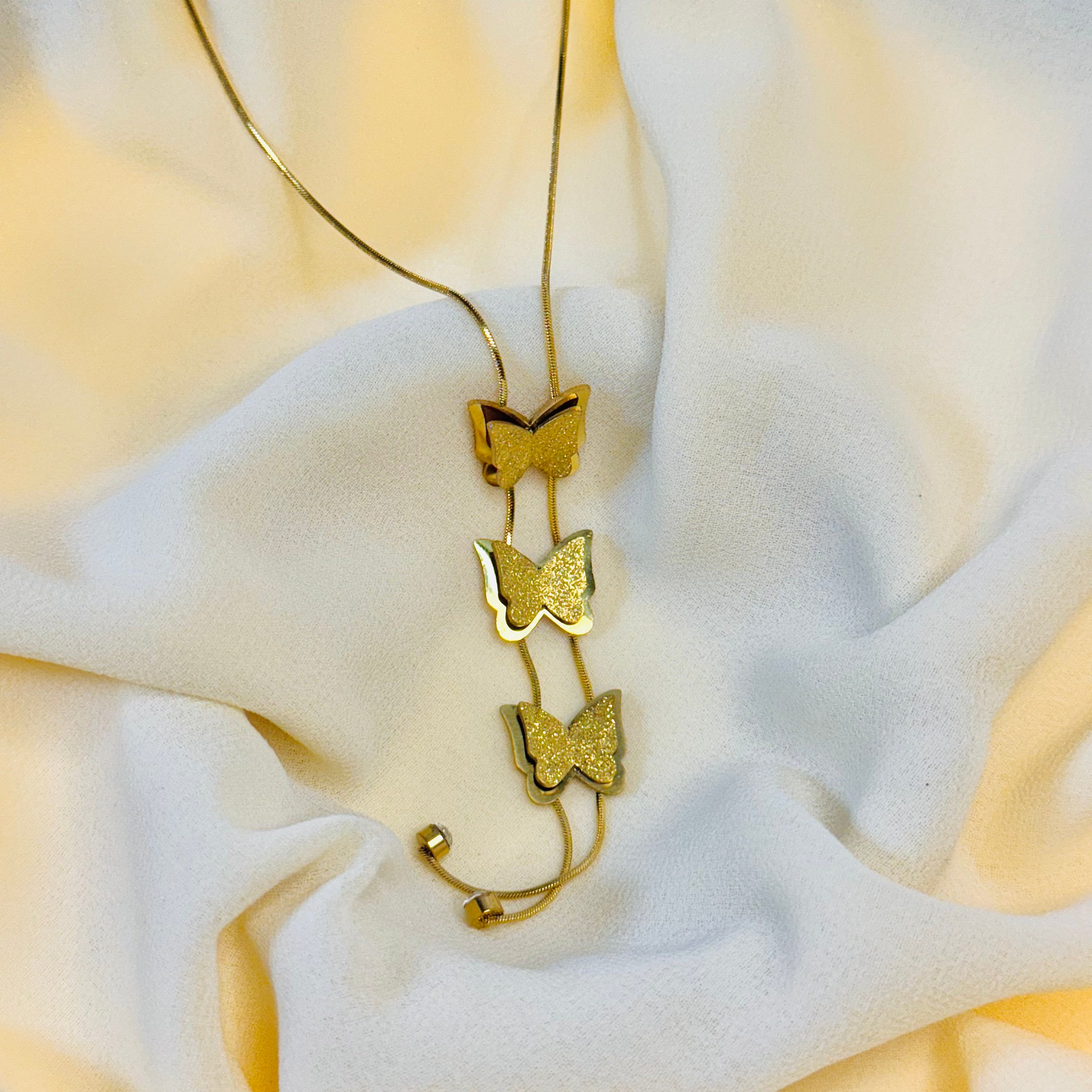 Delicate Triple Butterfly Pendant Necklace