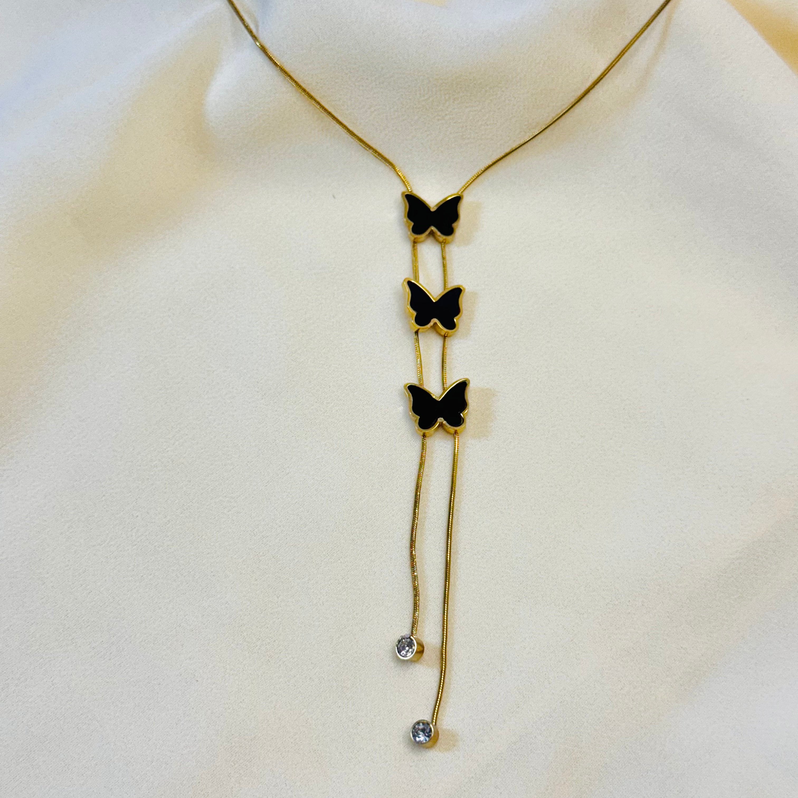 Delicate Triple Butterfly Pendant Necklace