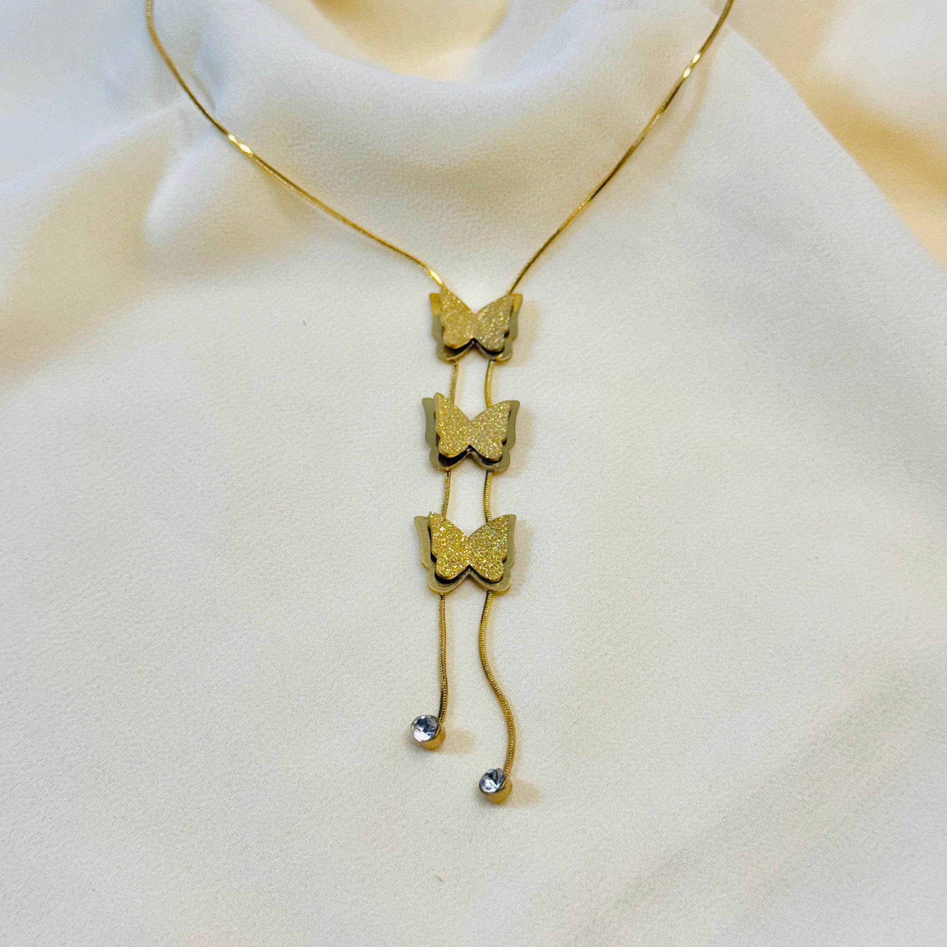 Delicate Triple Butterfly Pendant Necklace