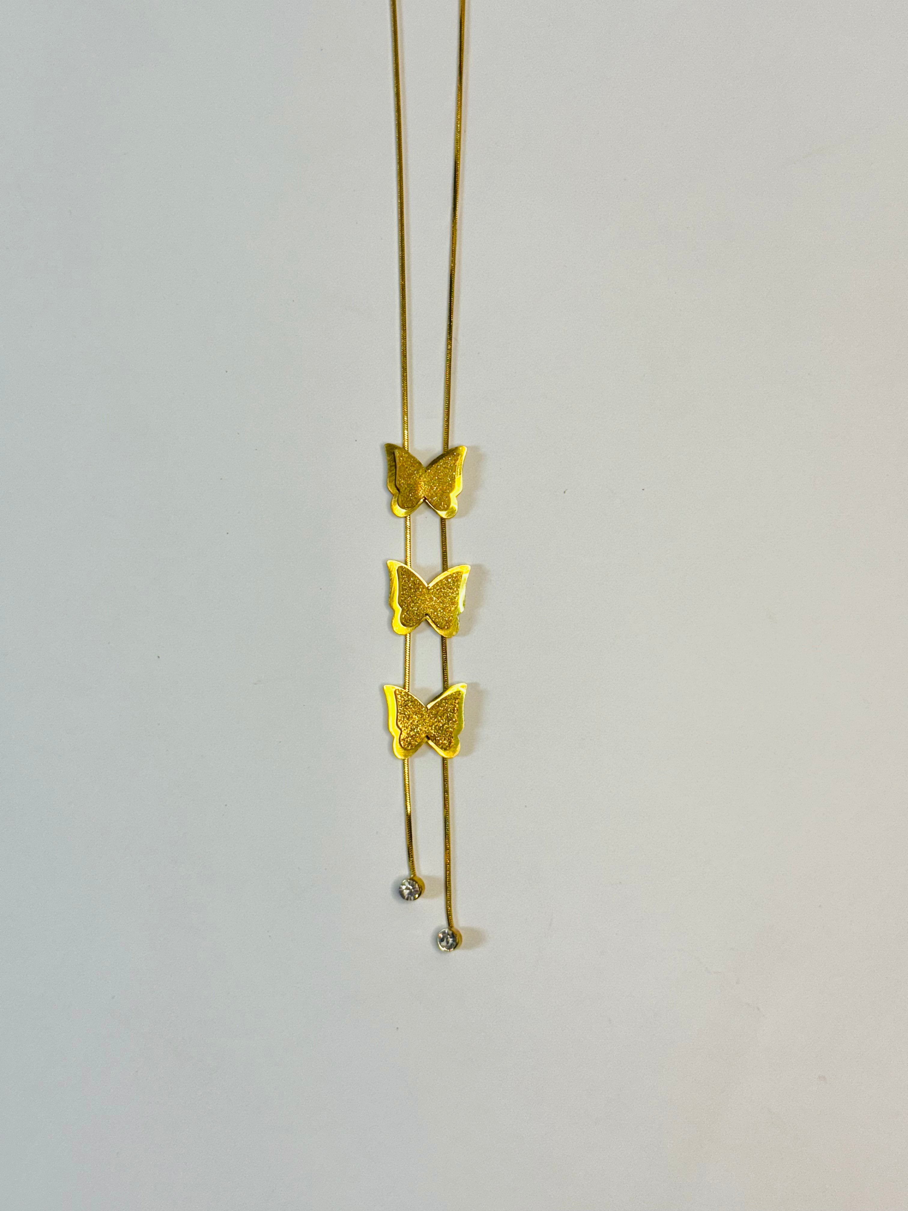 Delicate Triple Butterfly Pendant Necklace