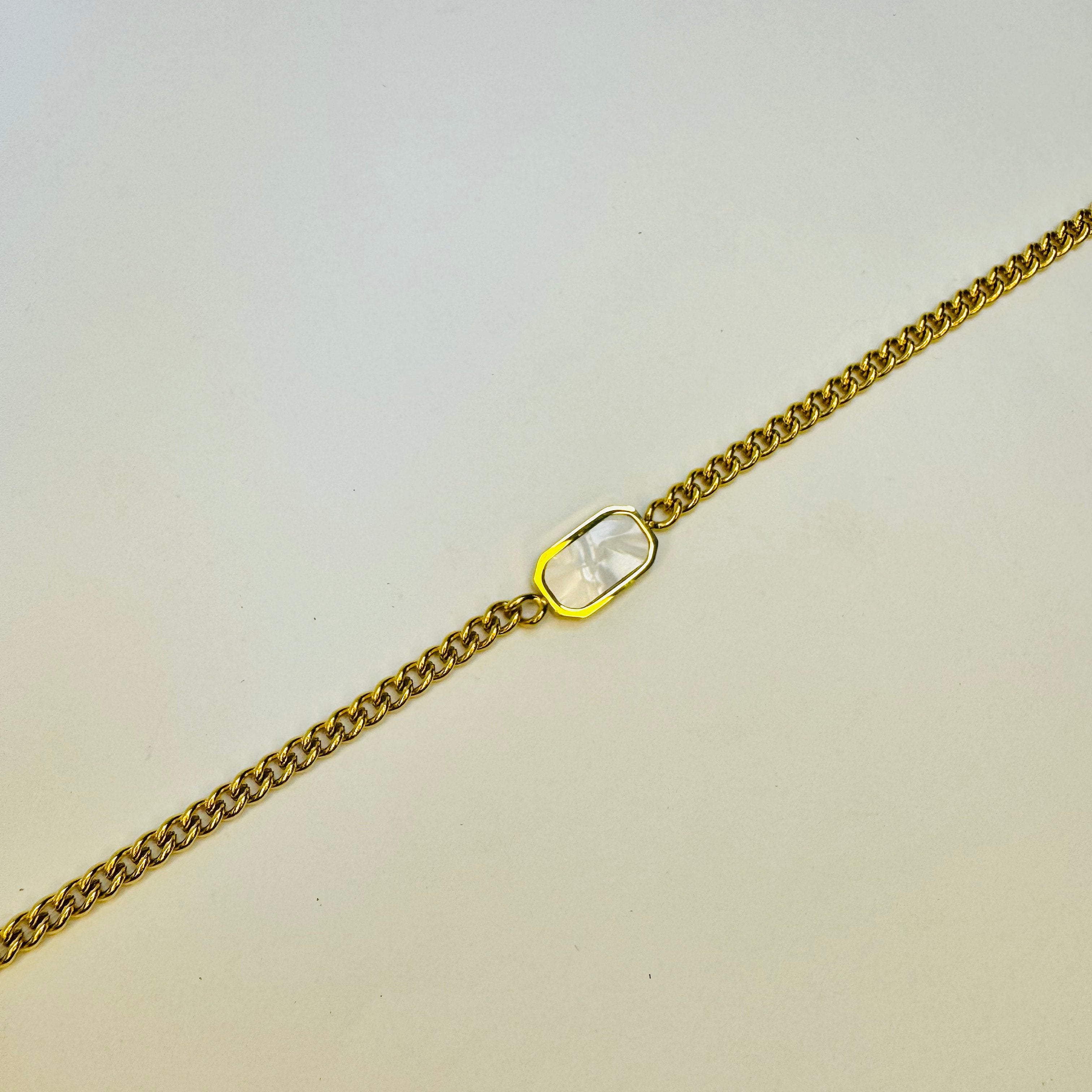 Elegant Golden Bar Bracelet with Mother of Pearl