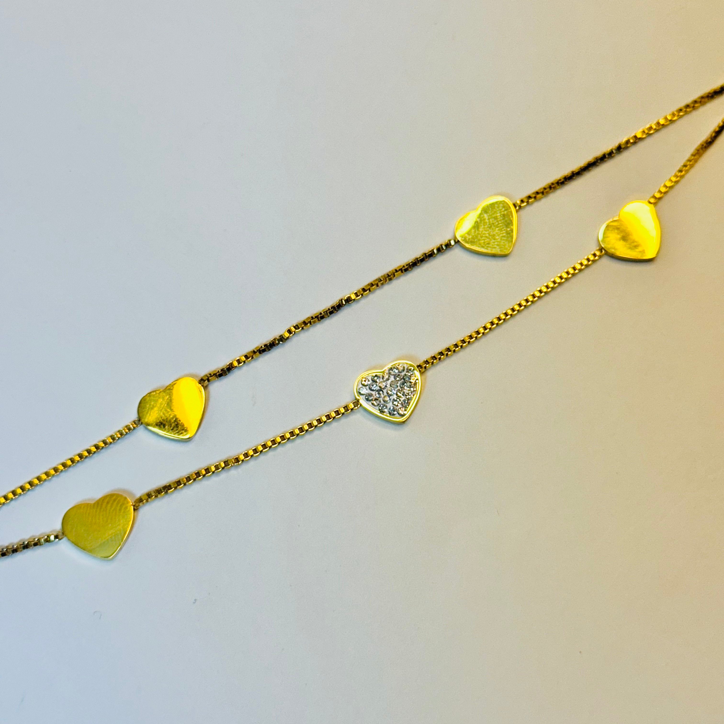 Dainty Golden Heart Charm Bracelet with Pave Crystal Accent