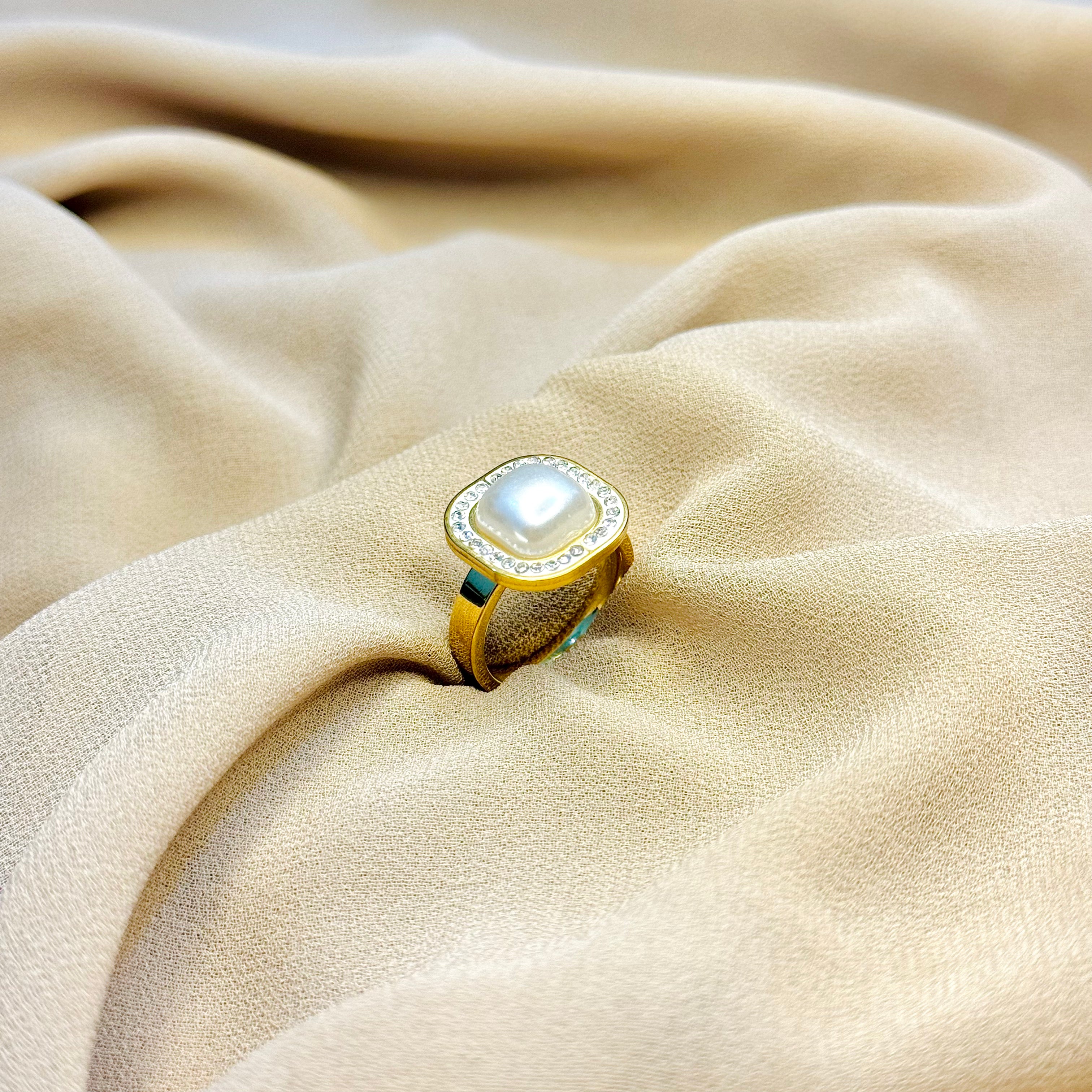 Stainless Steel Gold Stone Ring