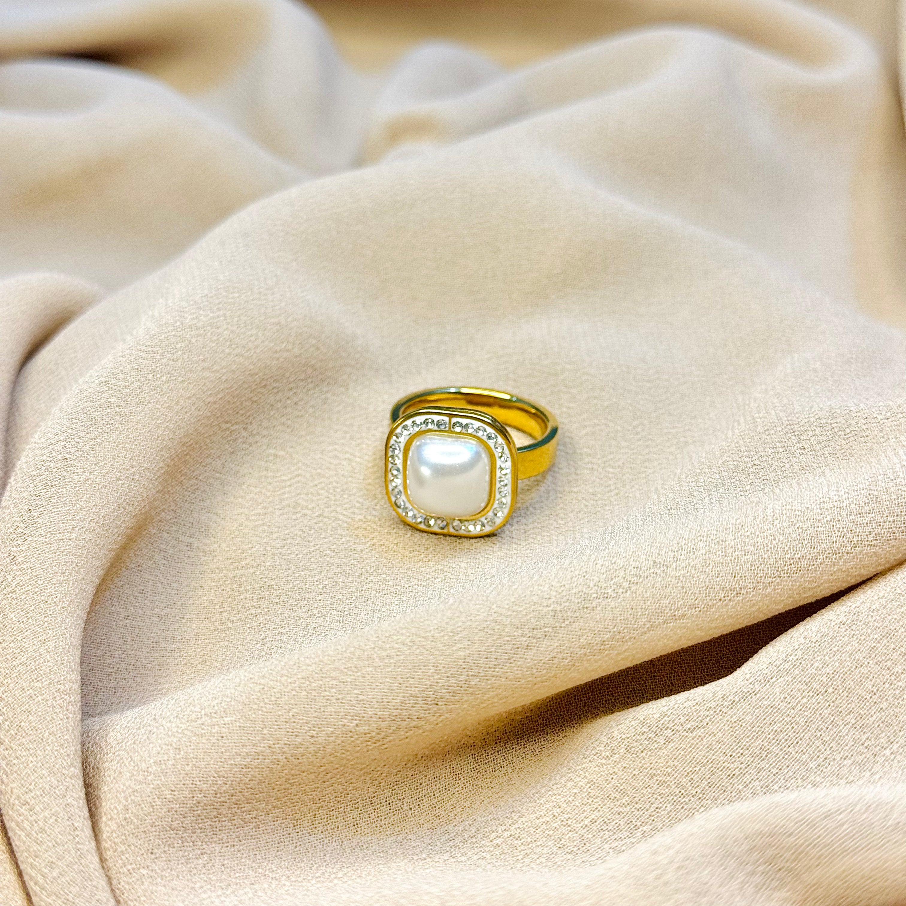 Stainless Steel Gold Stone Ring