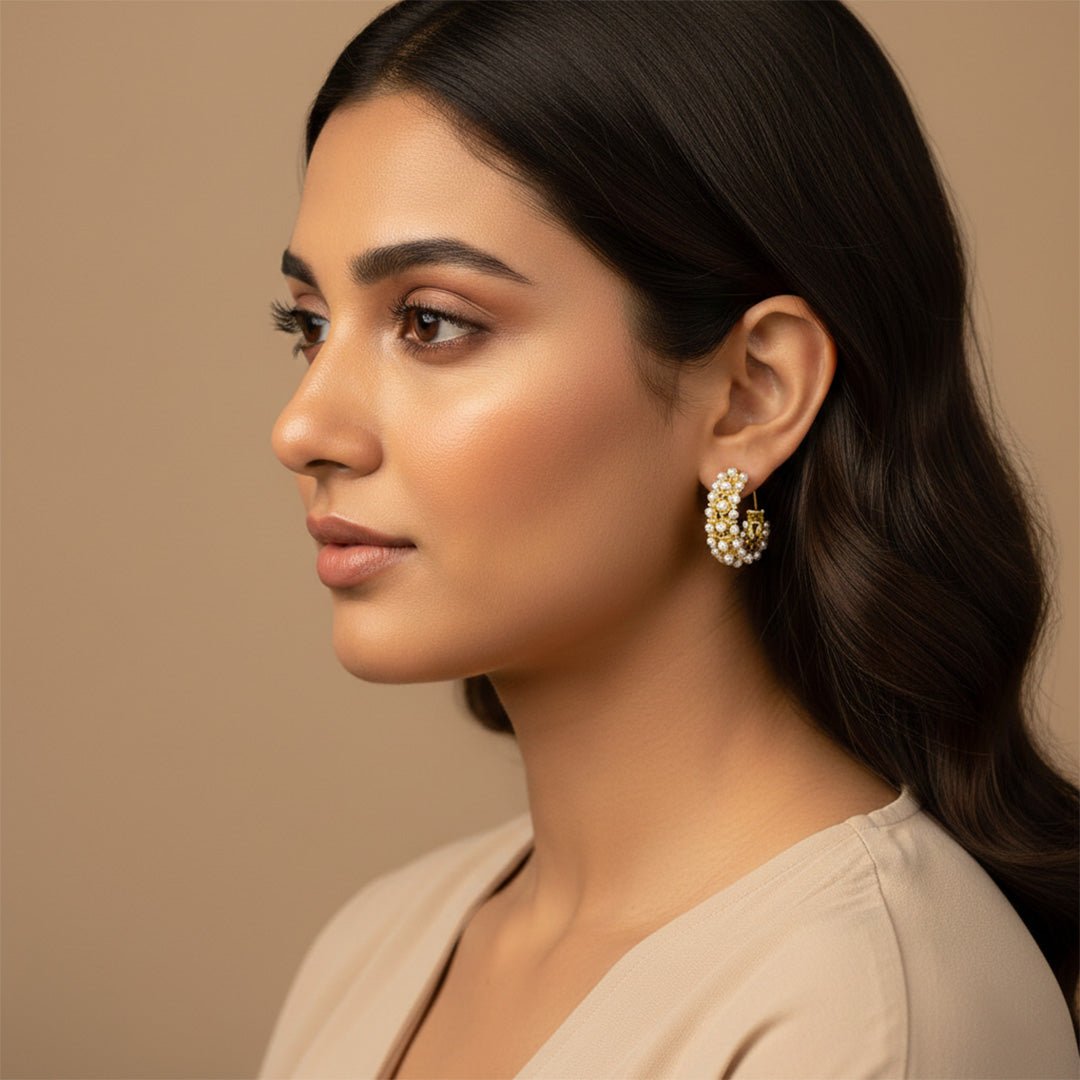 Pearl Beaded Hoop Earrings | 18K Gold Plated Stainless Steel - Iryzo