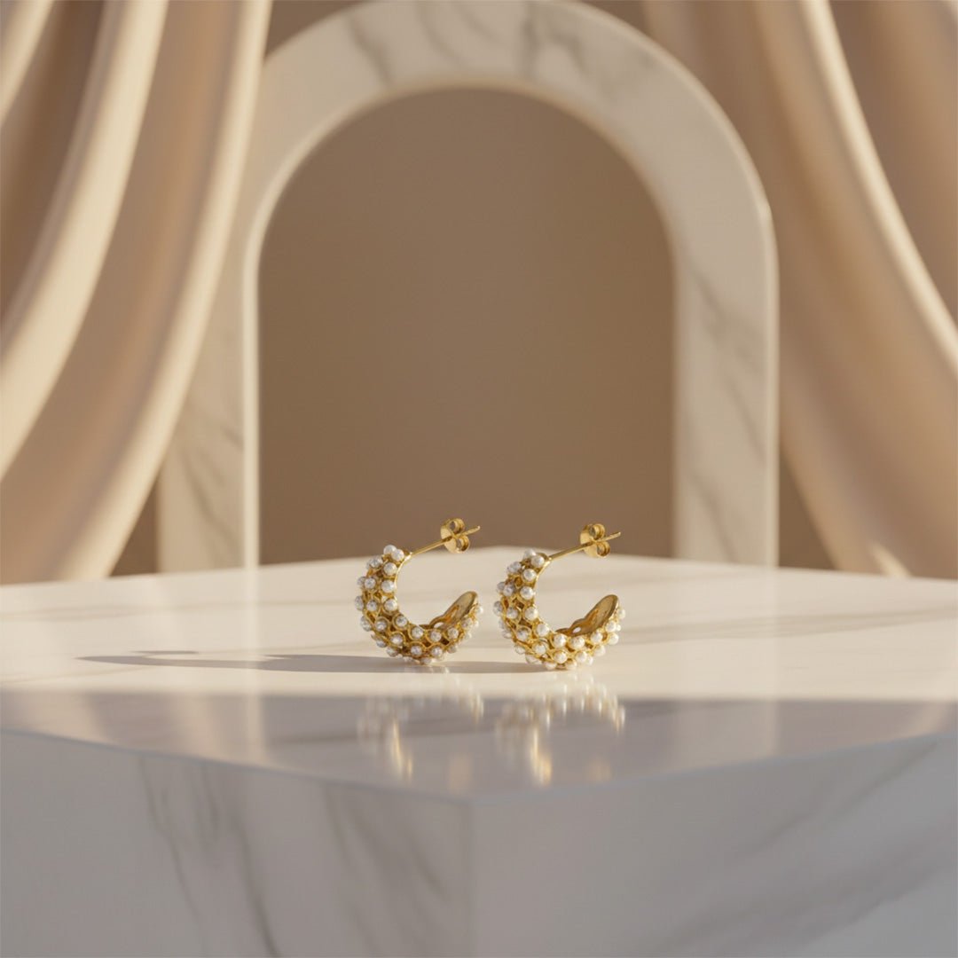 Pearl Beaded Hoop Earrings | 18K Gold Plated Stainless Steel - Iryzo