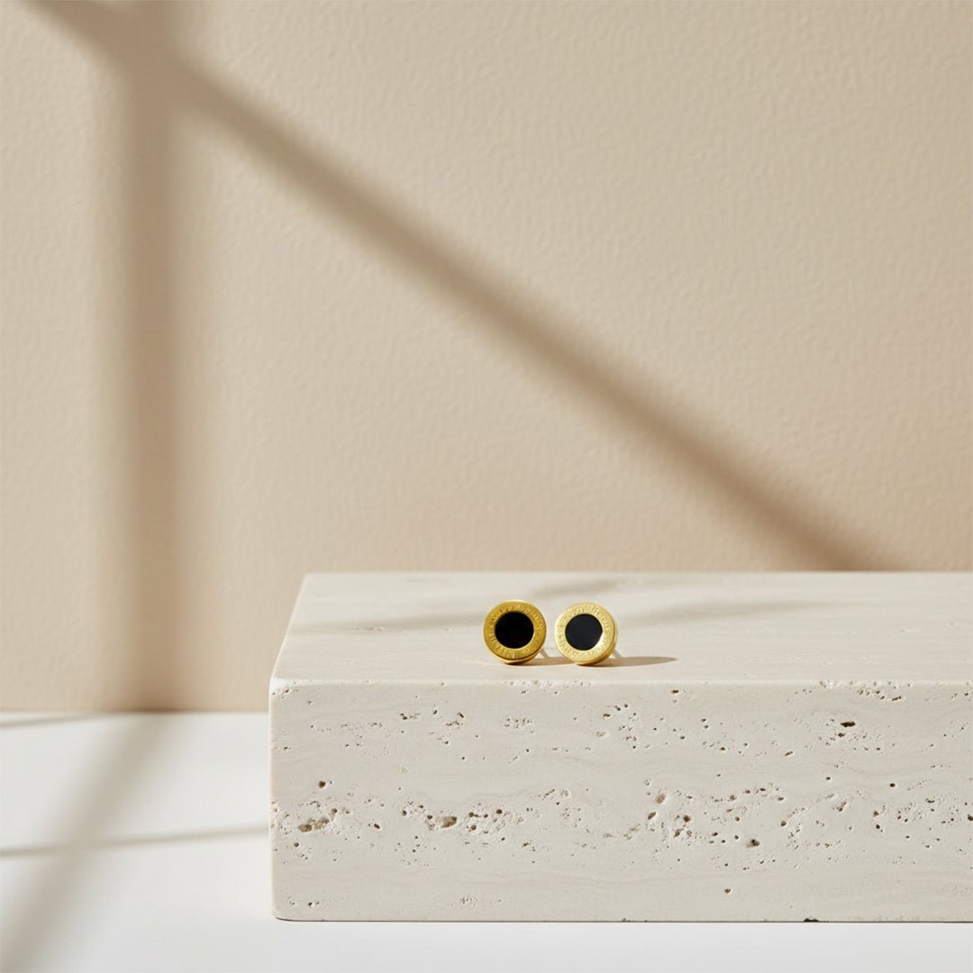 Roman Numeral Earrings | Gold & Black Studs - Iryzo