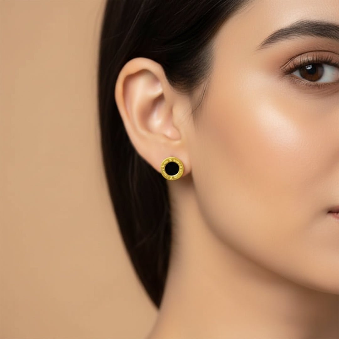 Roman Numeral Earrings | Gold & Black Studs - Iryzo