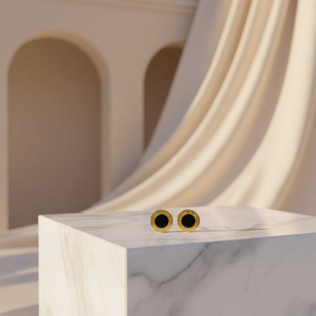 Roman Numeral Earrings | Gold & Black Studs - Iryzo