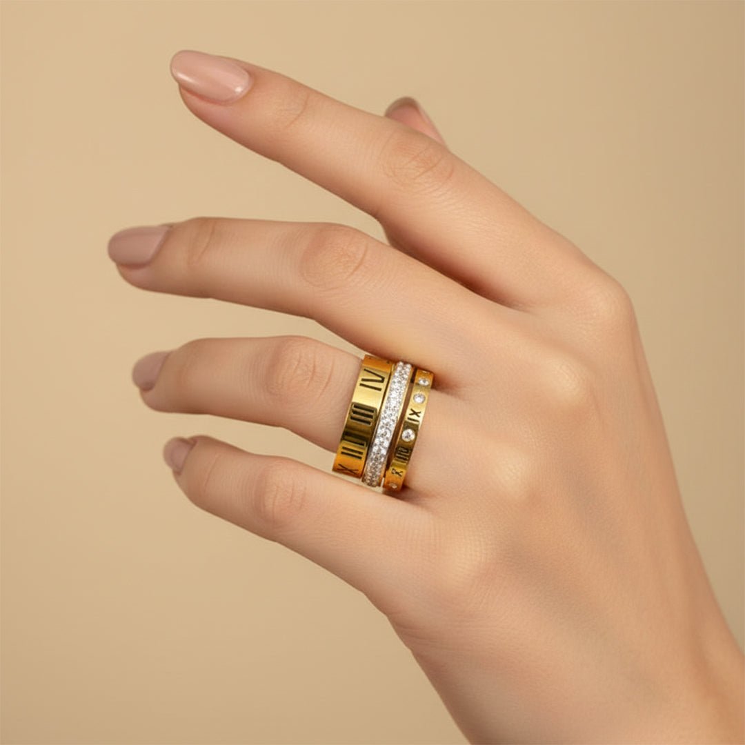 Roman Radiance Stacking Ring 3 - in - 1 Set | 18K Gold Plated - Iryzo