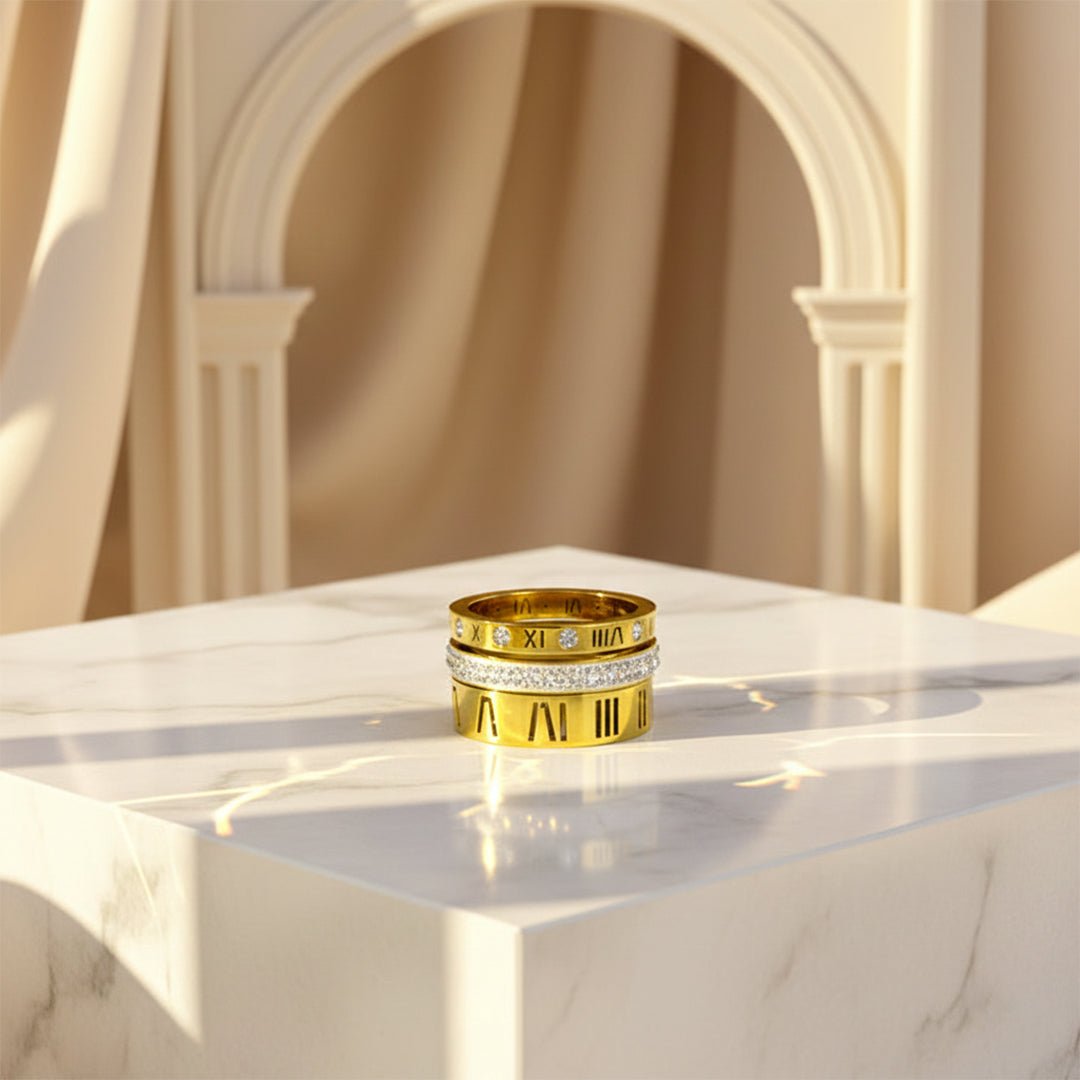 Roman Radiance Stacking Ring 3 - in - 1 Set | 18K Gold Plated - Iryzo