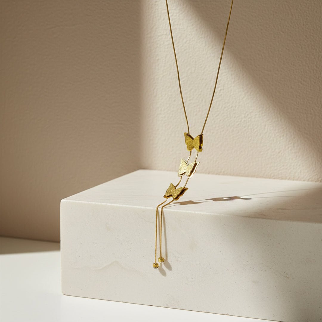 Triple Butterfly Necklace | Pave Crystal Station Chain - Iryzo