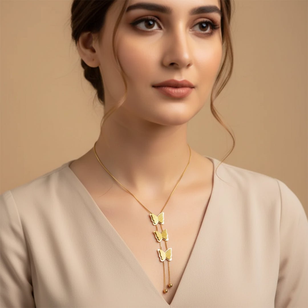 Triple Butterfly Necklace | Pave Crystal Station Chain - Iryzo