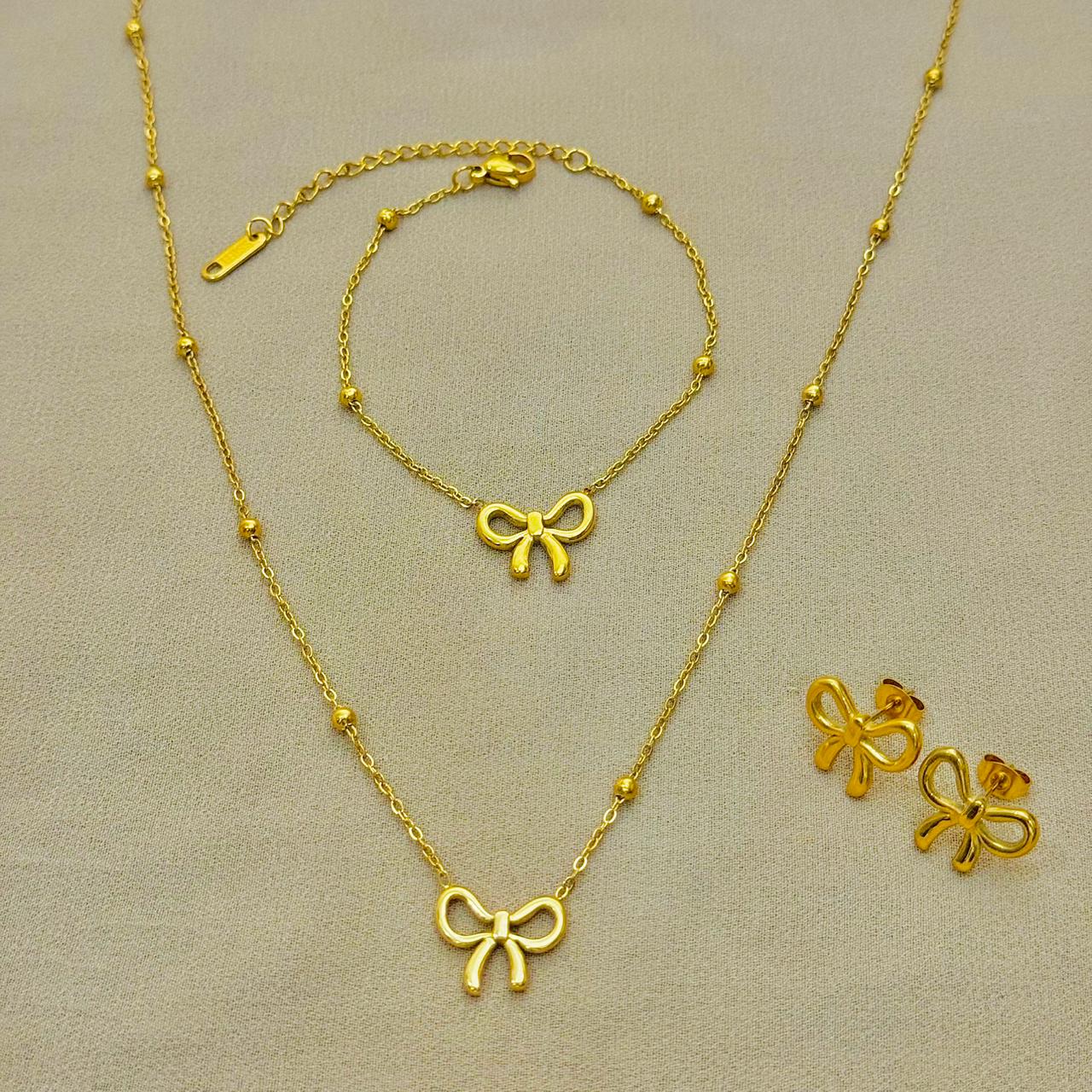 Gold Bow Jewelry Set | 3 - Piece Ribbon Bundle - Iryzo