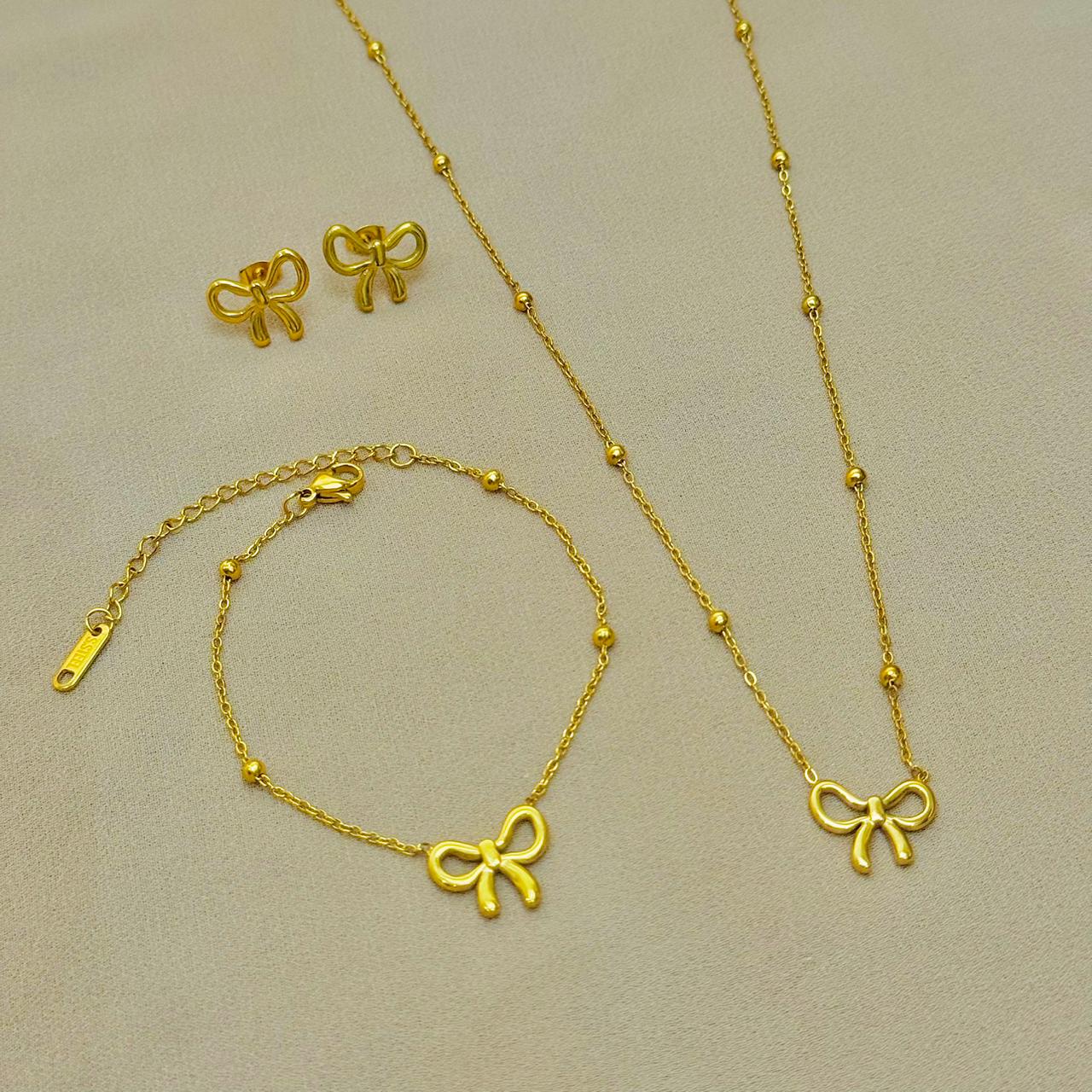 Gold Bow Jewelry Set | 3 - Piece Ribbon Bundle - Iryzo