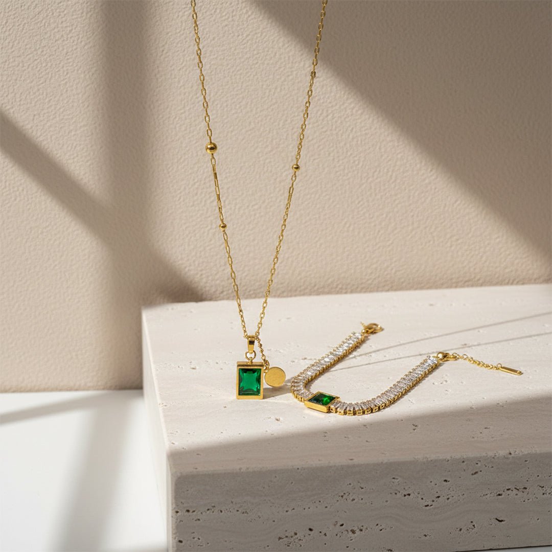 Emerald Green Jewelry Set Necklace Tennis Bracelet Combo Iryzo Pakistan