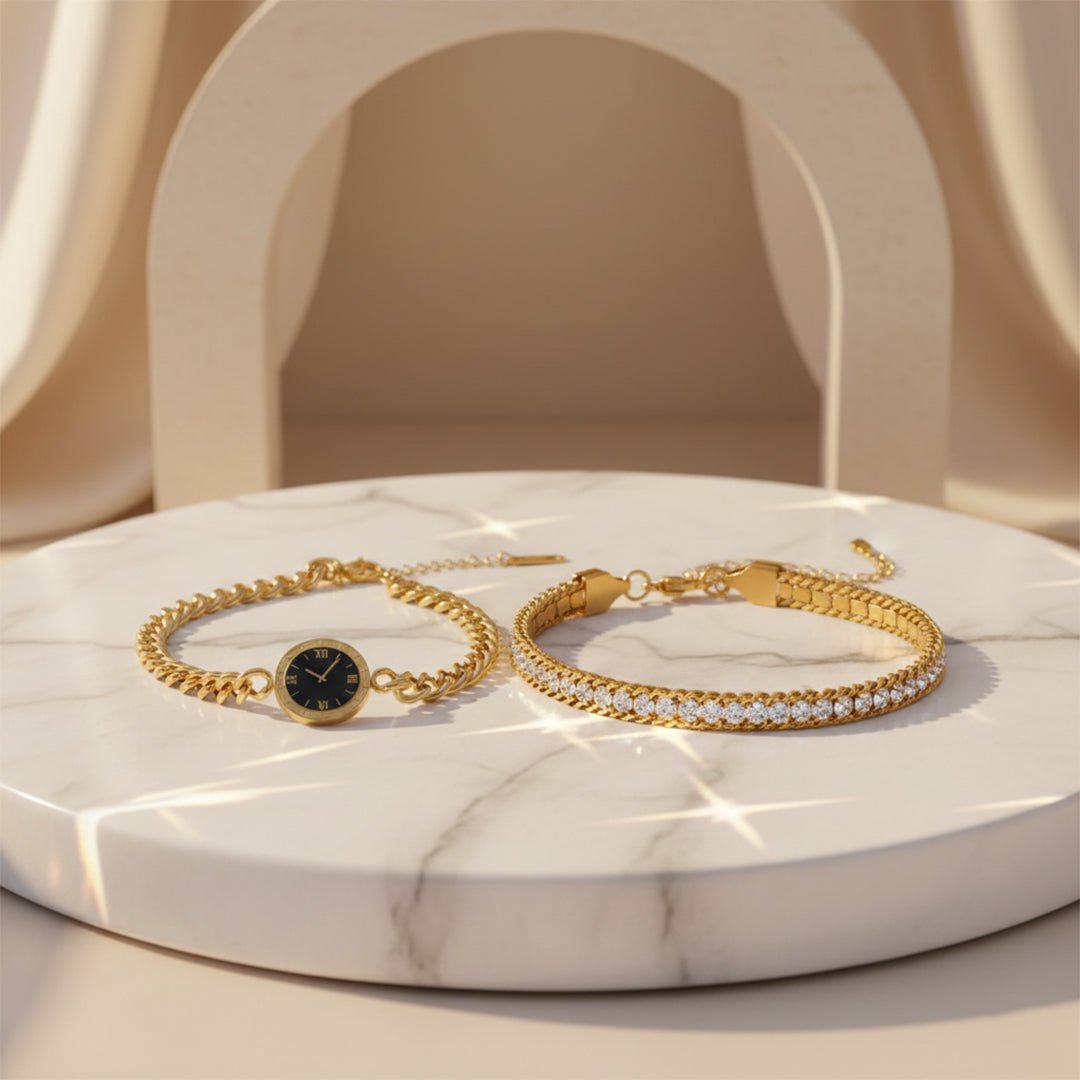 Gold Chain Watch Stack Vintage Watch Rope Bracelet Combo Iryzo Pakistan