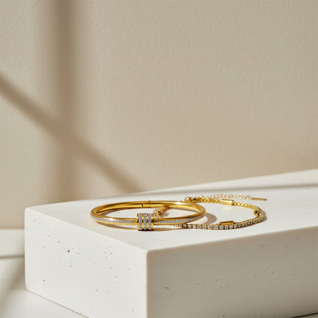 Gold Crystal Bangle Stack Hinge Bangle Bracelet Set Iryzo Pakistan