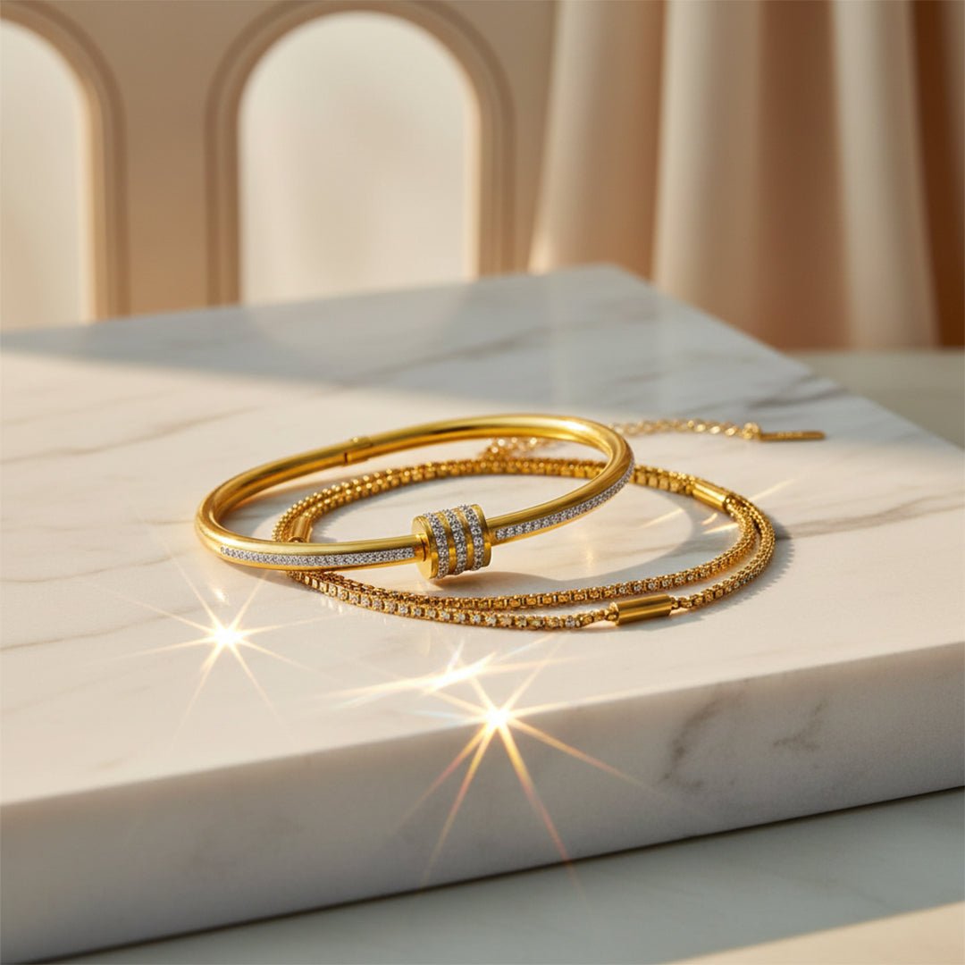 Gold Crystal Bangle Stack Hinge Bangle Bracelet Set Iryzo Pakistan