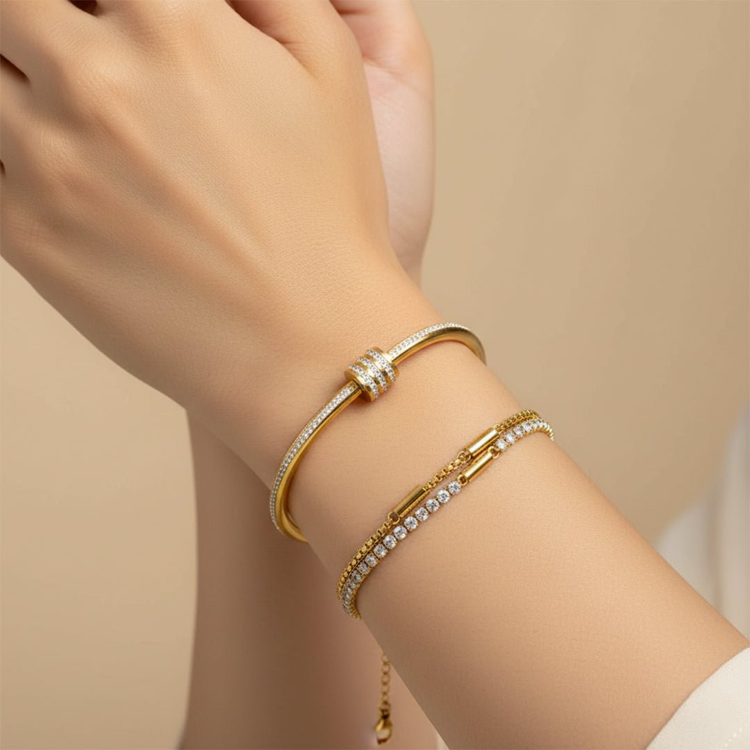 Gold Crystal Bangle Stack Hinge Bangle Bracelet Set Iryzo Pakistan